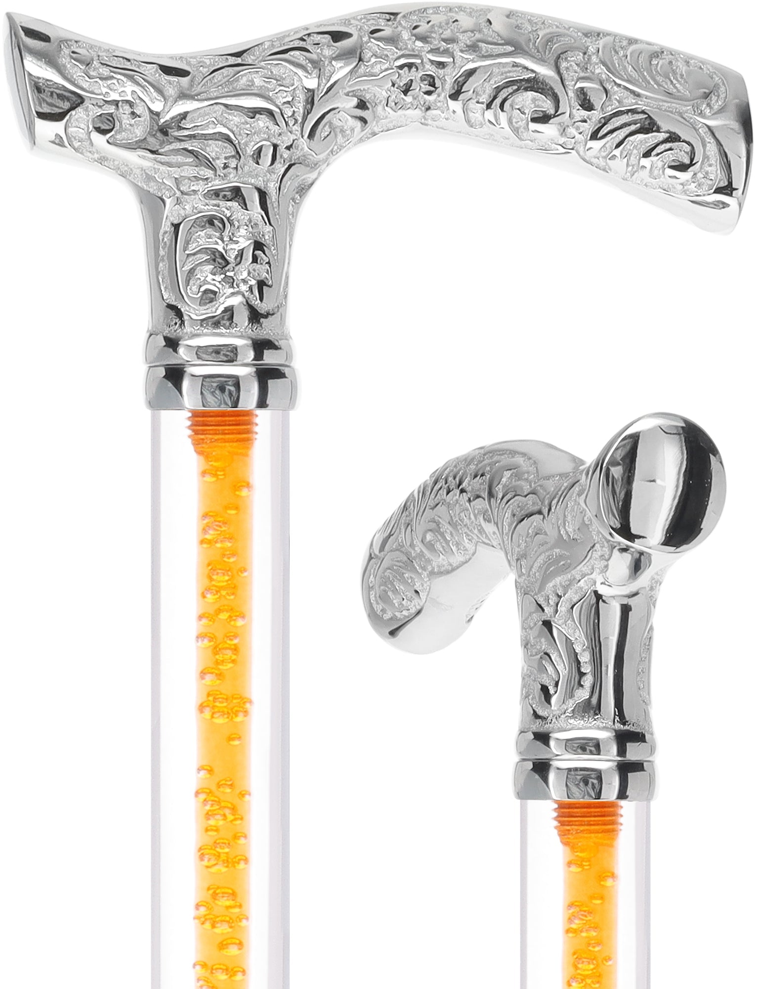 Color Crystal Elegance Chrome Fritz Cane with Invisible Acrylic Shaft Options Bold Orange Clear Lucite Walking Canes - Tophatter Daily Deals