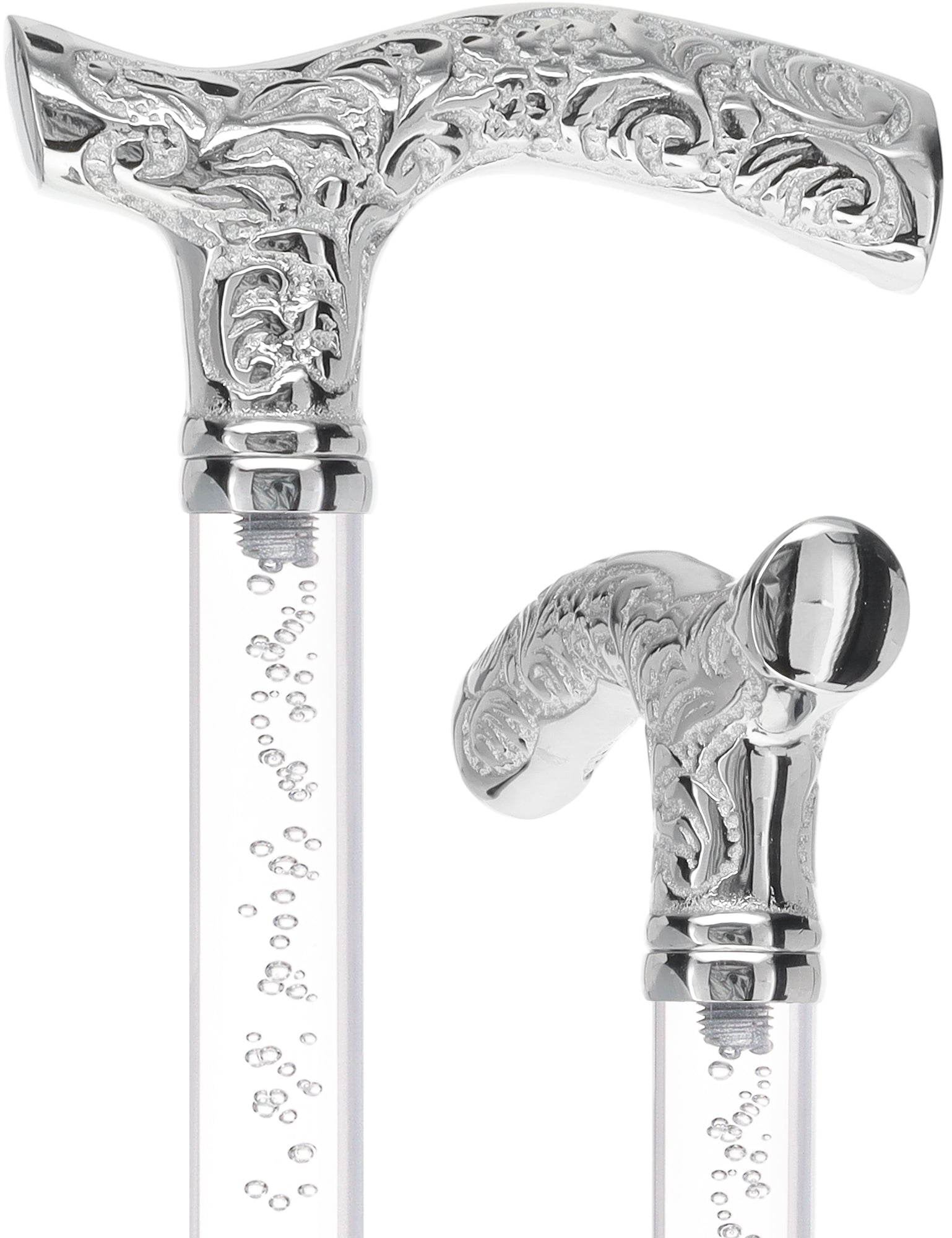 Crystal Elegance Chrome Fritz Cane with Invisible Acrylic Shaft Options Bubbles in Ice Clear Lucite Walking Canes - Tophatter Daily Deals