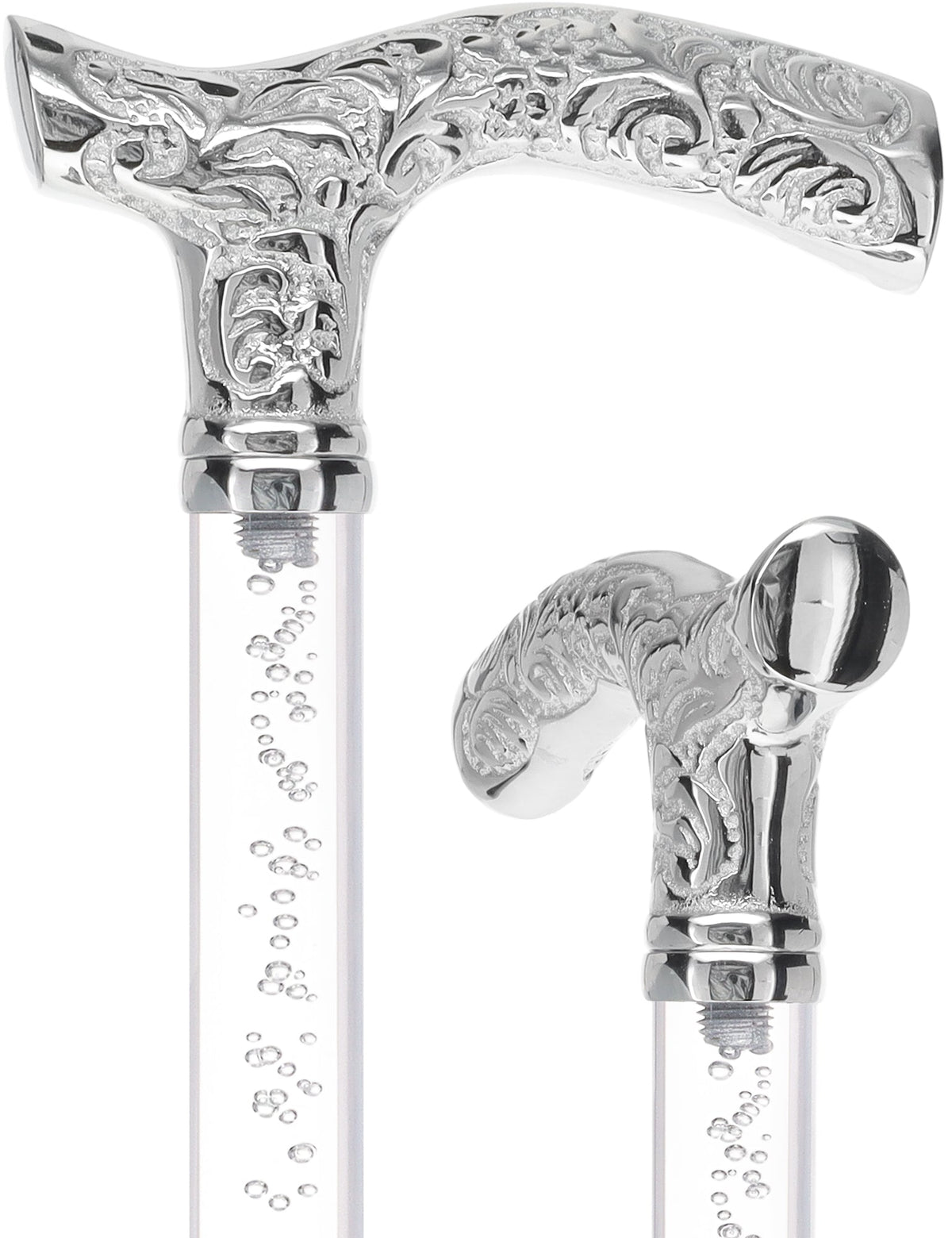 Crystal Elegance Chrome Fritz Cane with Invisible Acrylic Shaft Options Bubbles in Ice Clear Lucite Walking Canes - Tophatter Daily Deals