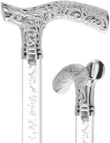 Crystal Elegance Chrome Fritz Cane with Invisible Acrylic Shaft Options Bubbles in Ice Clear Lucite Walking Canes - Tophatter Daily Deals