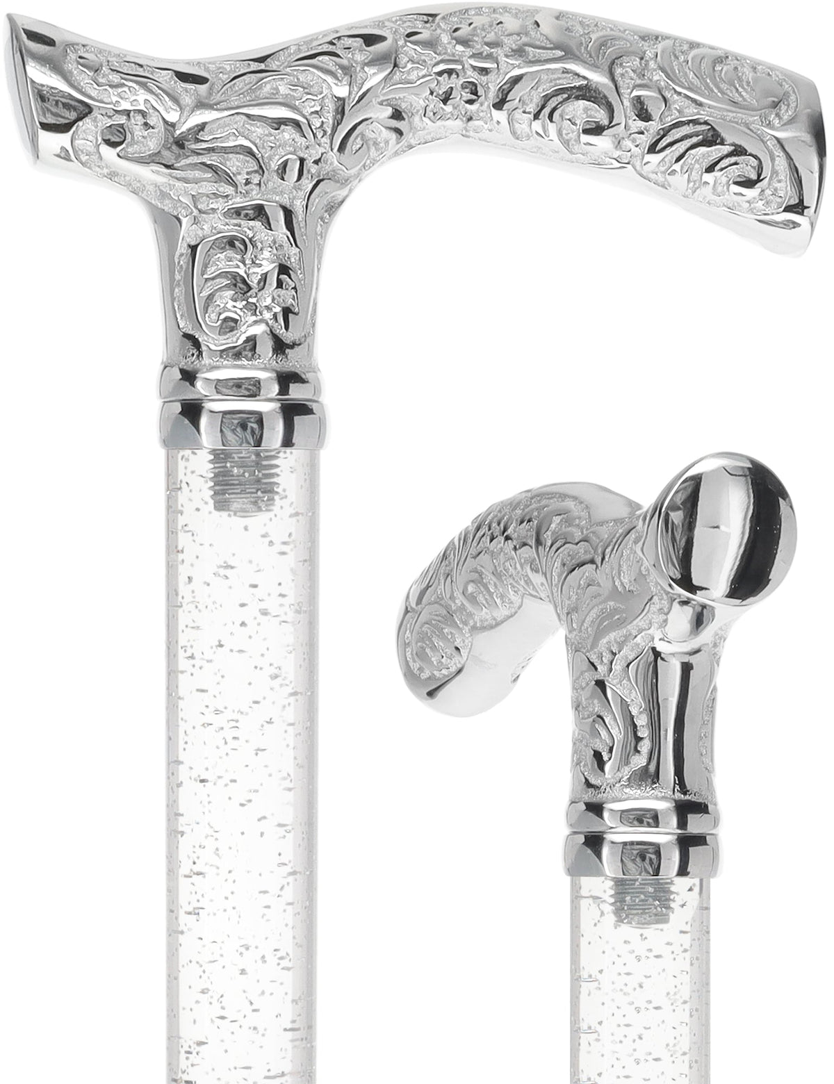 Crystal Elegance Chrome Fritz Cane with Invisible Acrylic Shaft Options Silver Shimmer Sparkles Clear Lucite Walking Canes - Tophatter Daily Deals