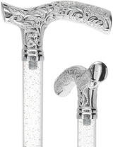 Crystal Elegance Chrome Fritz Cane with Invisible Acrylic Shaft Options Silver Shimmer Sparkles Clear Lucite Walking Canes - Tophatter Daily Deals