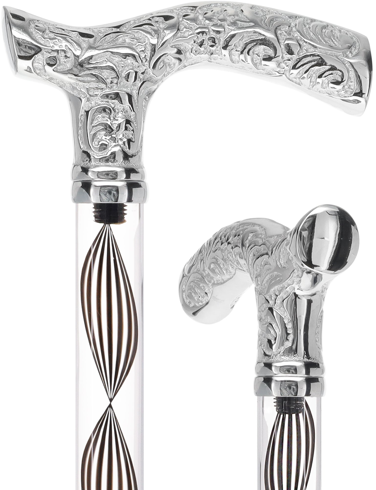 Crystal Elegance Chrome Fritz Cane with Invisible Acrylic Shaft Options Obsidian Helix Clear Lucite Walking Canes - Tophatter Daily Deals