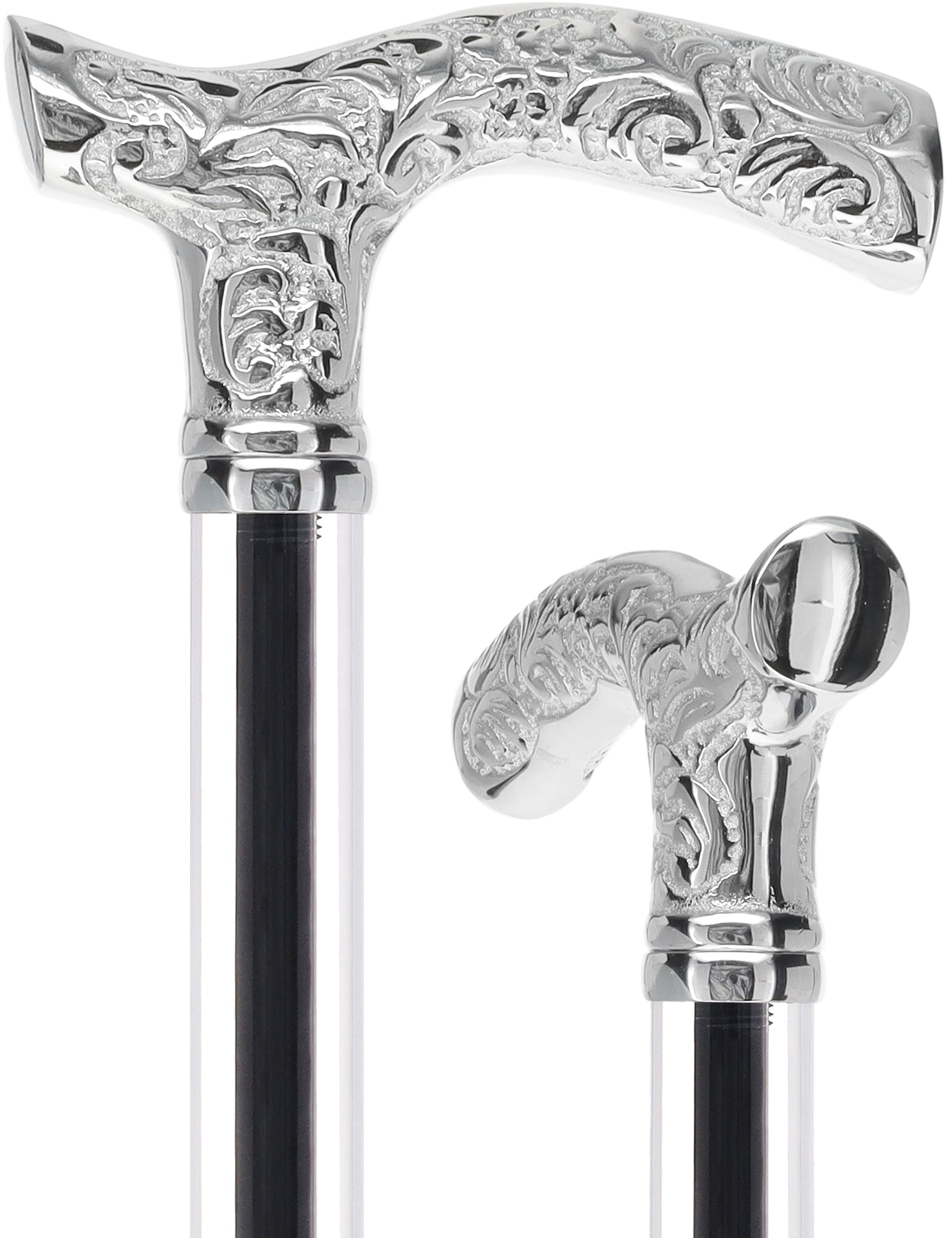 Crystal Elegance Chrome Fritz Cane with Invisible Acrylic Shaft Options Obsidian Streak Clear Lucite Walking Canes - Tophatter Daily Deals