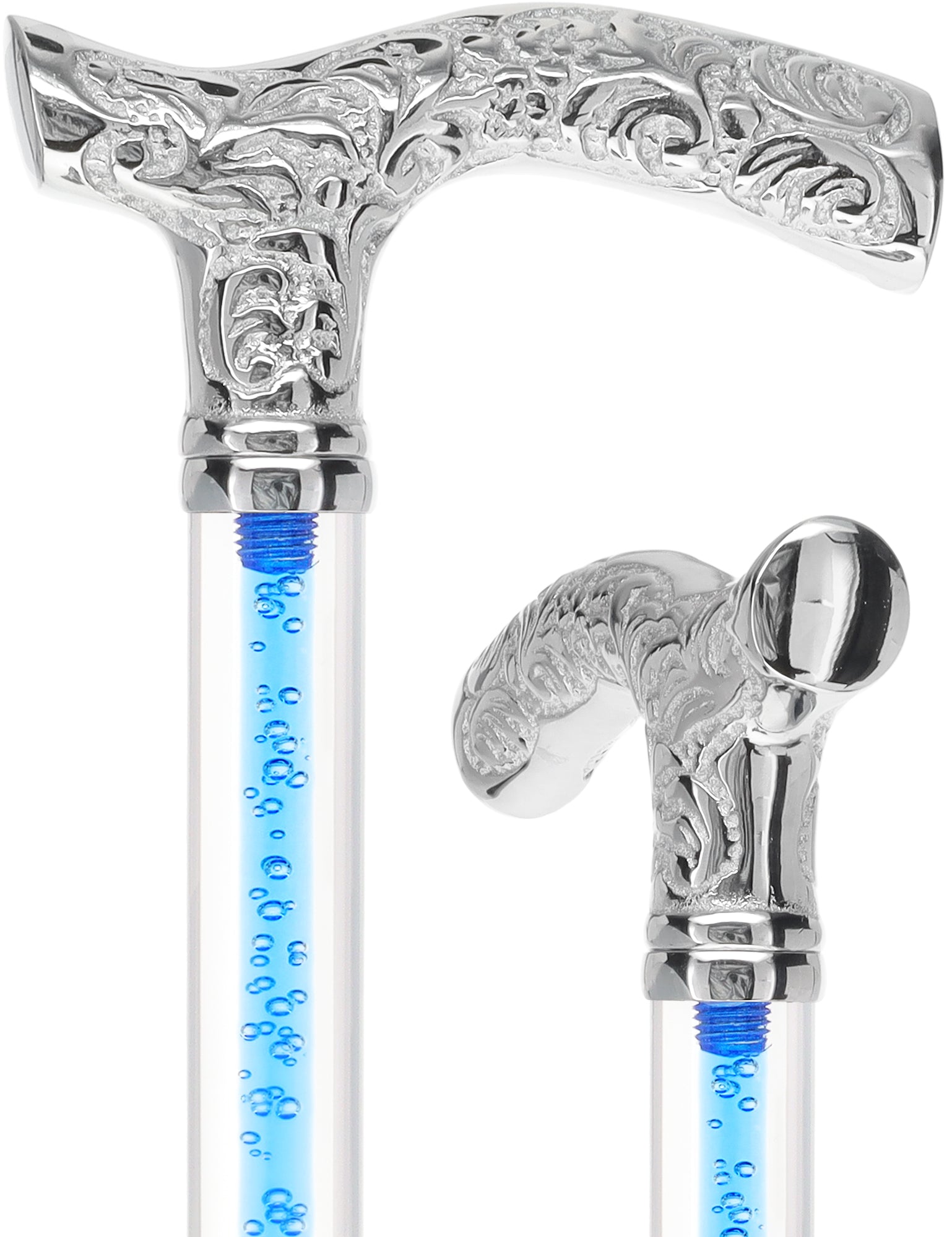 Color Crystal Elegance Chrome Fritz Cane with Invisible Acrylic Shaft Options Ocean Blue Bubbles Clear Lucite Walking Canes - Tophatter Daily Deals