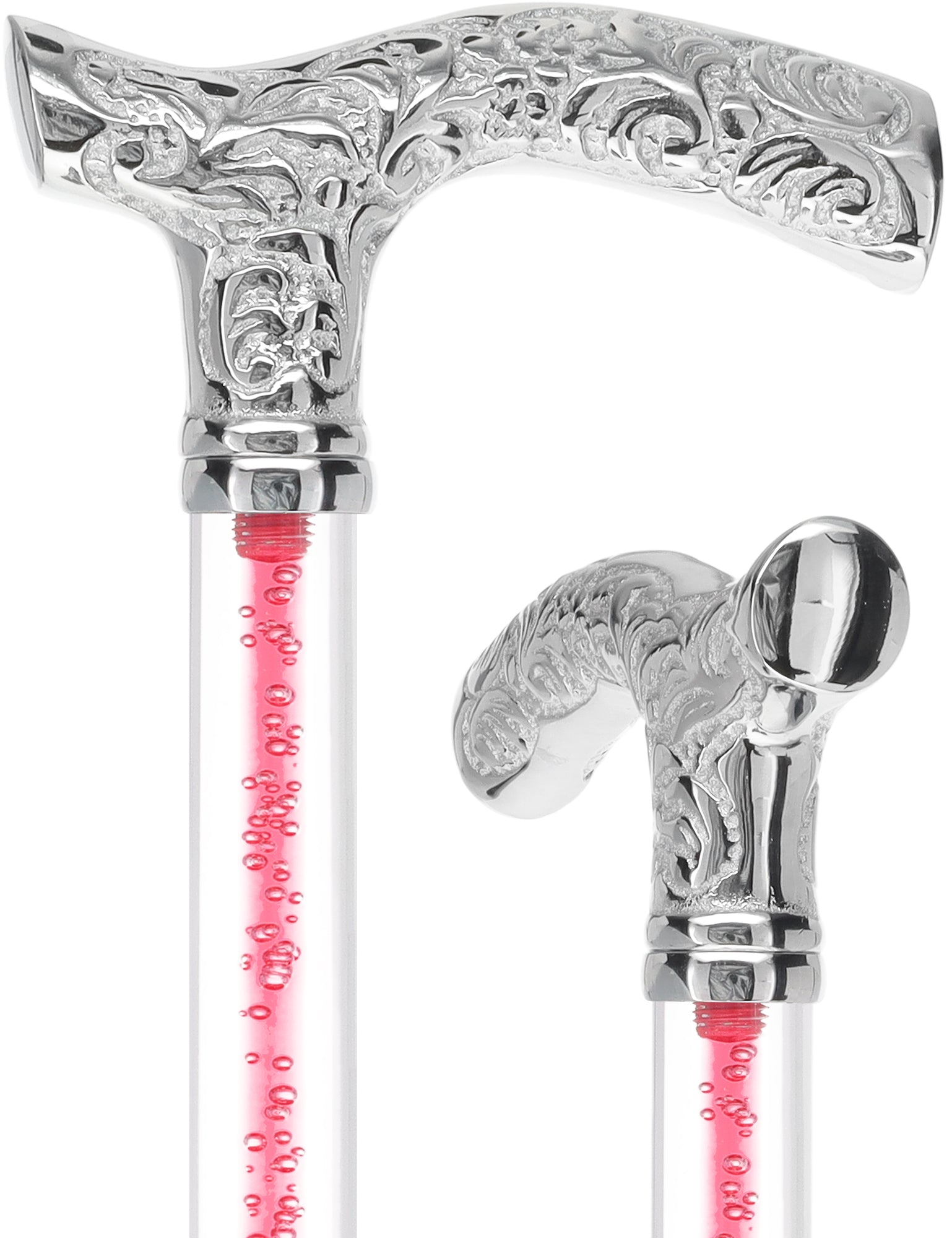 Color Crystal Elegance Chrome Fritz Cane with Invisible Acrylic Shaft Options Pink Bubble Elegance Clear Lucite Walking Canes - Tophatter Daily Deals