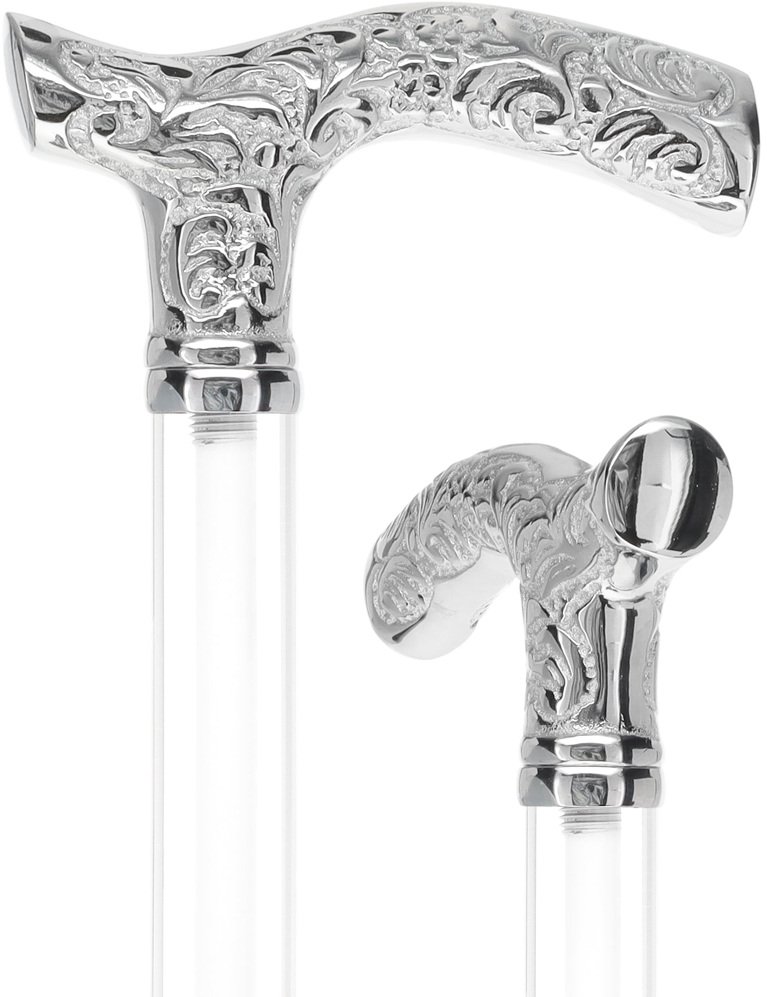 Crystal Elegance Chrome Fritz Cane with Invisible Acrylic Shaft Options Porcelain In Ice Clear Lucite Walking Canes - Tophatter Daily Deals