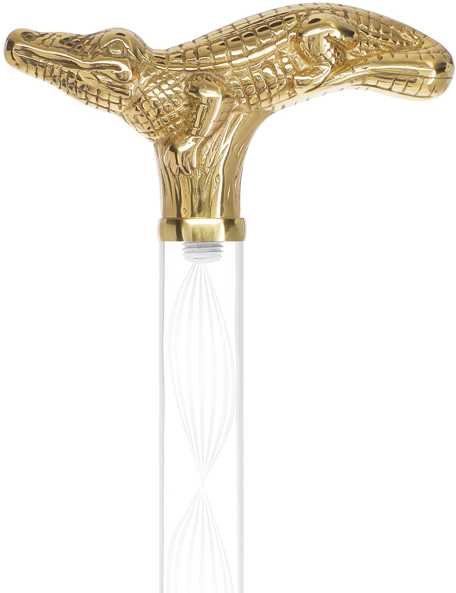 Crystal Elegance Brass Alligator Cane with Invisible Acrylic Shaft Options Clear Lucite Walking Canes - Tophatter Daily Deals