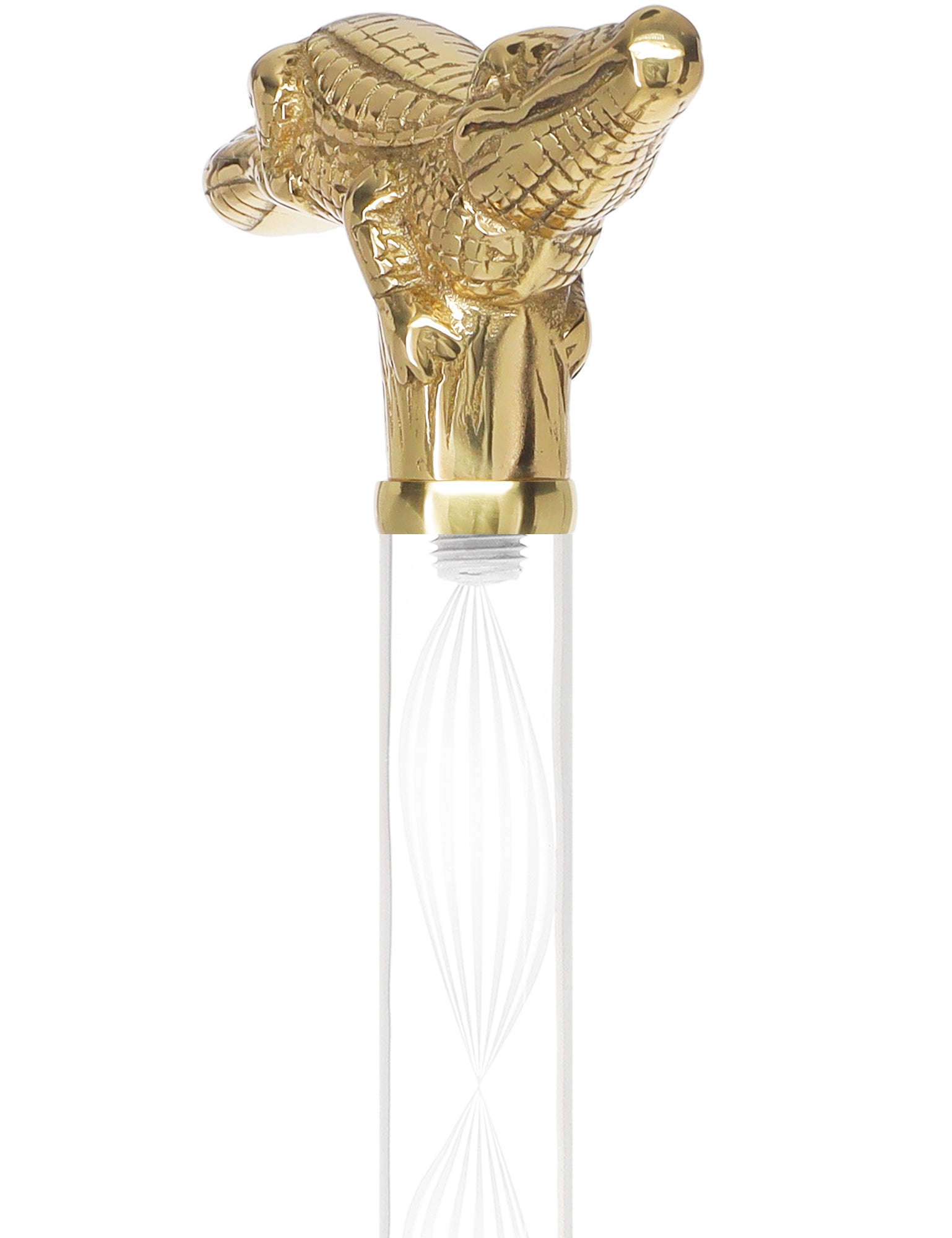 Crystal Elegance Brass Alligator Cane with Invisible Acrylic Shaft Options Clear Lucite Walking Canes - Tophatter Daily Deals