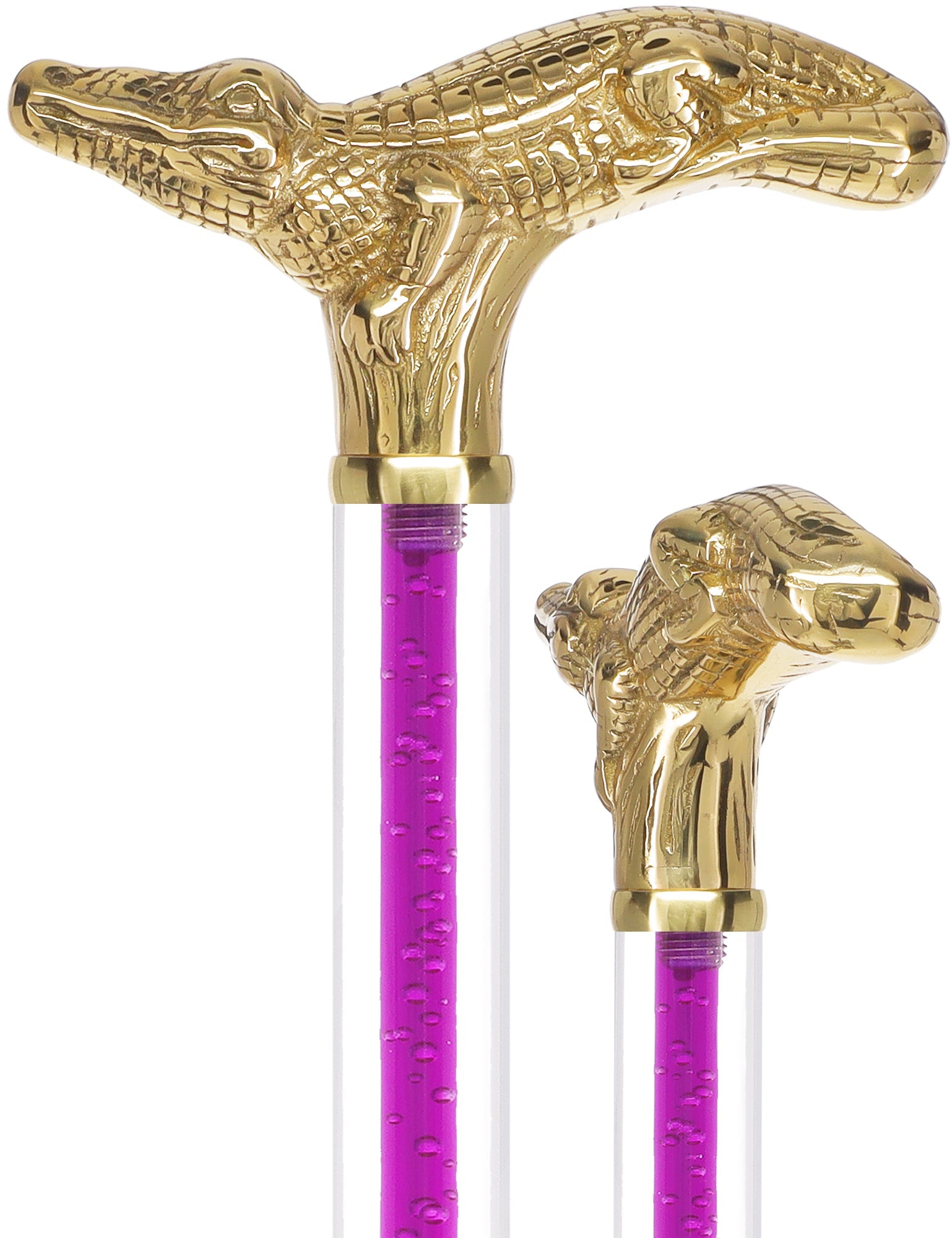 Color Crystal Elegance Brass Alligator Cane with Invisible Acrylic Shaft Options Clear Lucite Walking Canes - Tophatter Daily Deals