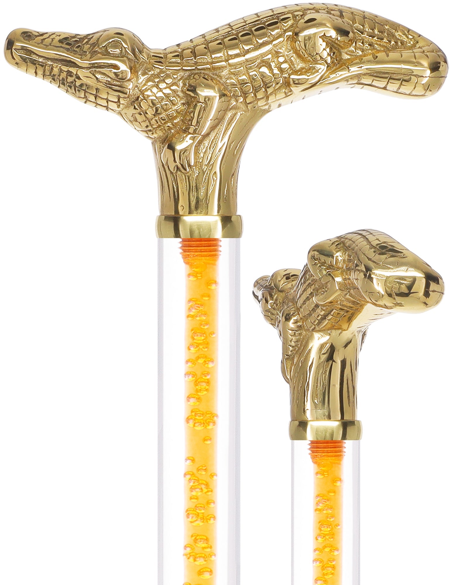 Color Crystal Elegance Brass Alligator Cane with Invisible Acrylic Shaft Options Bold Orange Clear Lucite Walking Canes - Tophatter Daily Deals