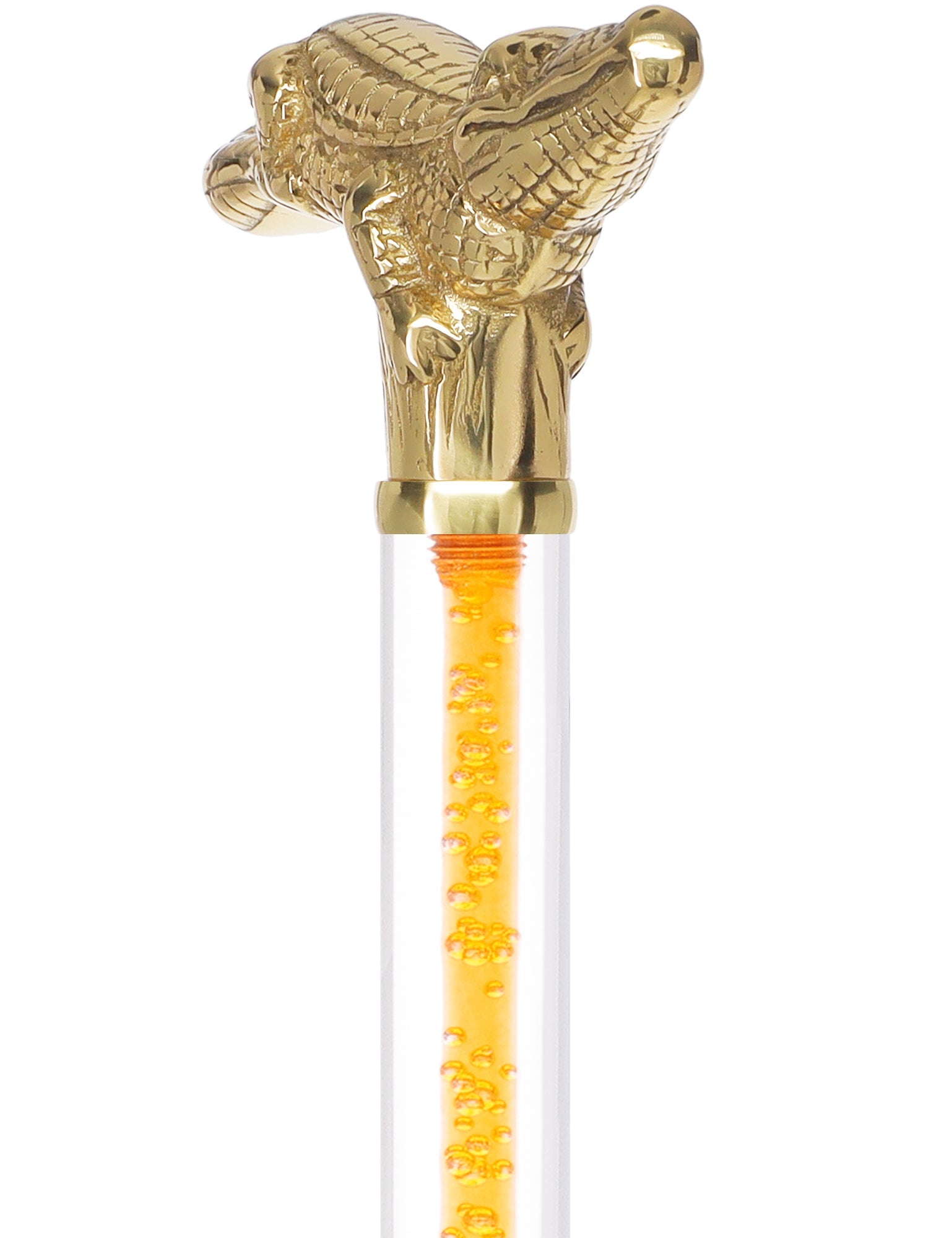 Color Crystal Elegance Brass Alligator Cane with Invisible Acrylic Shaft Options Clear Lucite Walking Canes - Tophatter Daily Deals