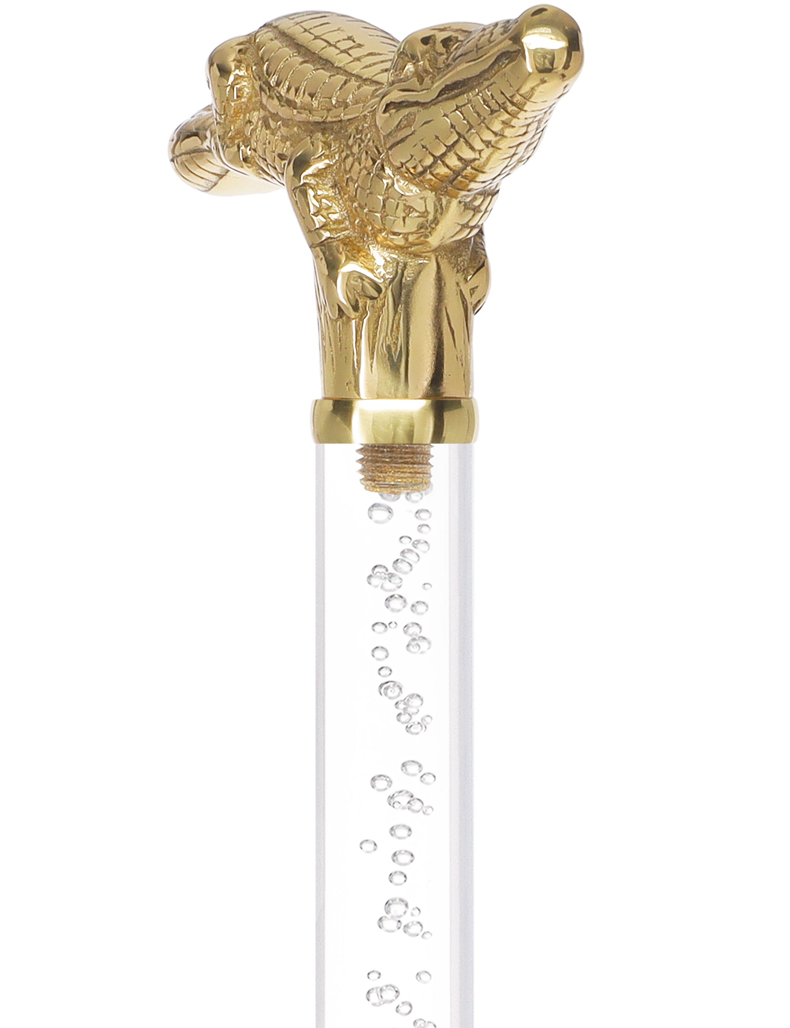 Crystal Elegance Brass Alligator Cane with Invisible Acrylic Shaft Options Clear Lucite Walking Canes - Tophatter Daily Deals