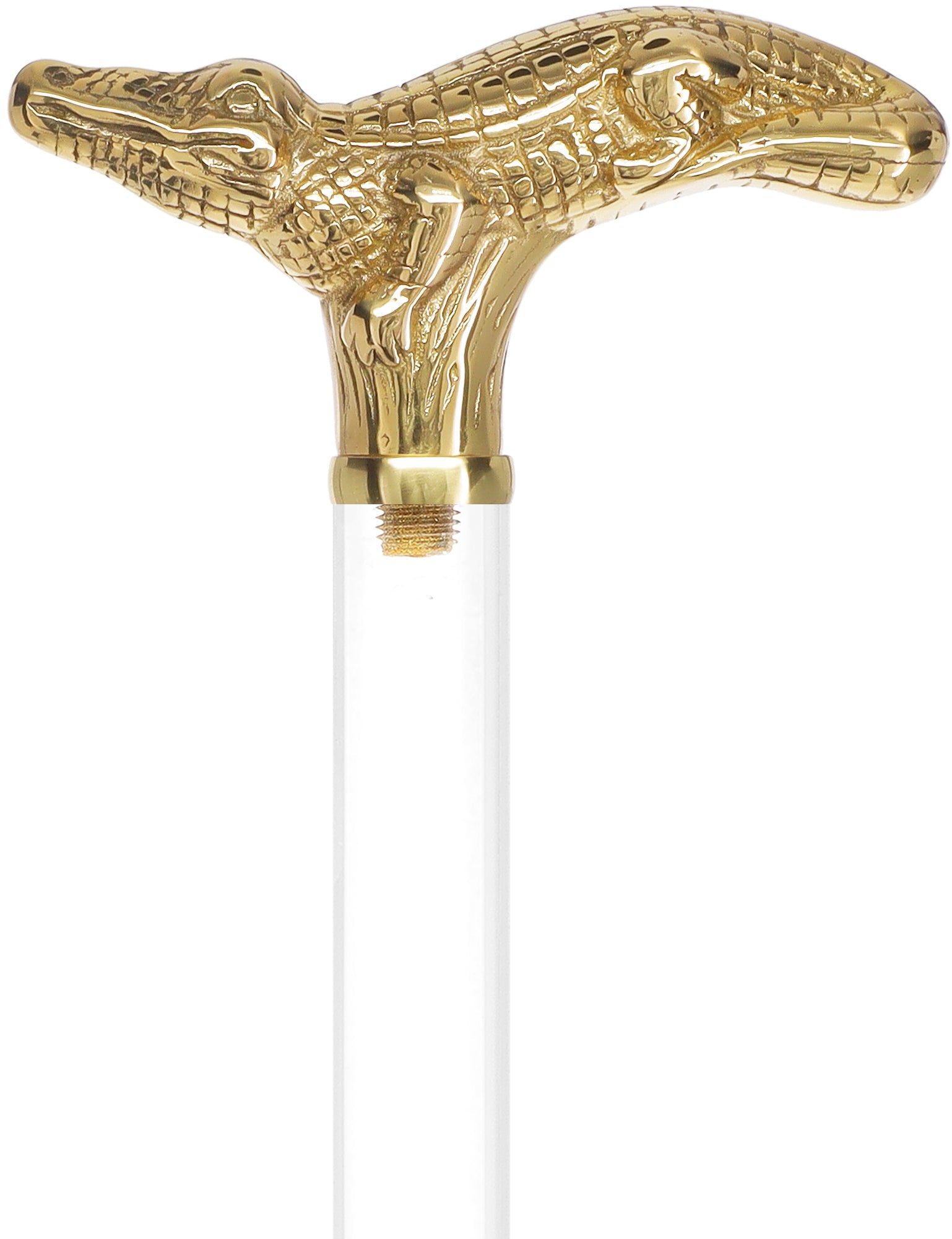 Crystal Elegance Brass Alligator Cane with Invisible Acrylic Shaft Options Clear Lucite Walking Canes - Tophatter Daily Deals