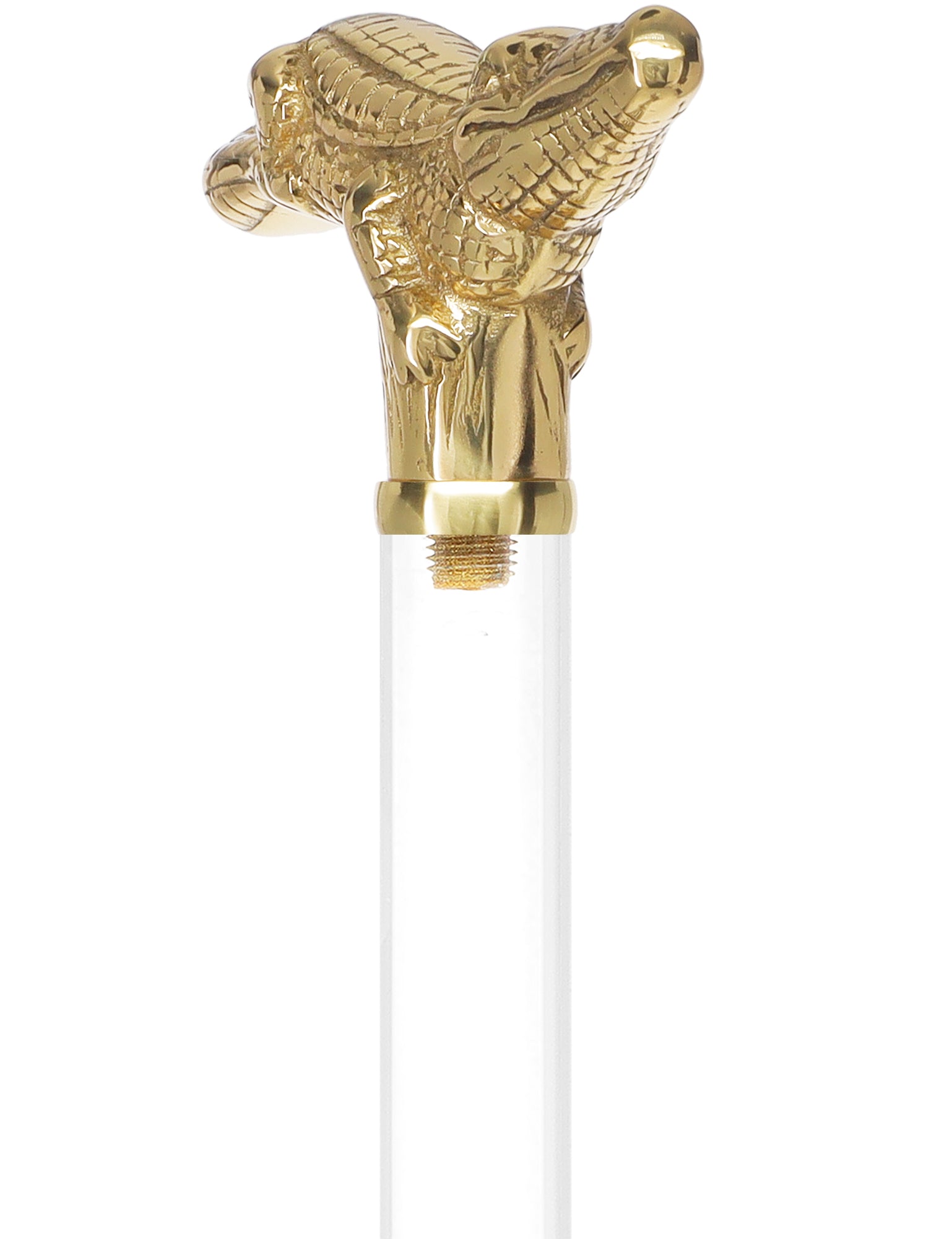 Crystal Elegance Brass Alligator Cane with Invisible Acrylic Shaft Options Clear Lucite Walking Canes - Tophatter Daily Deals