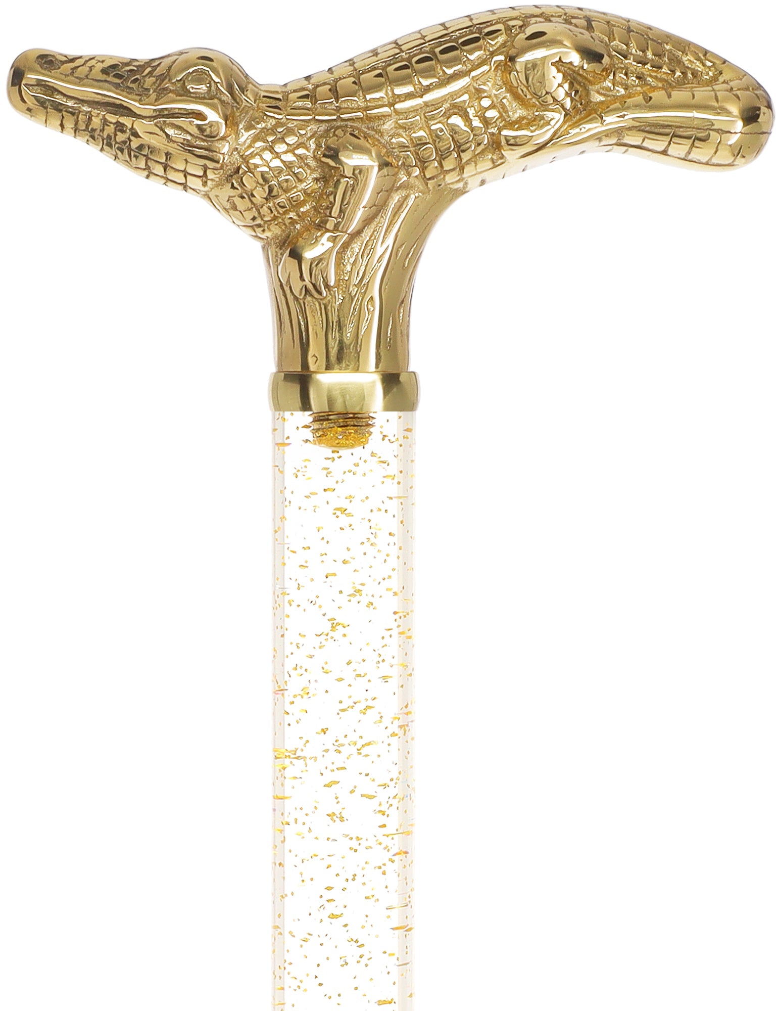 Crystal Elegance Brass Alligator Cane with Invisible Acrylic Shaft Options Clear Lucite Walking Canes - Tophatter Daily Deals