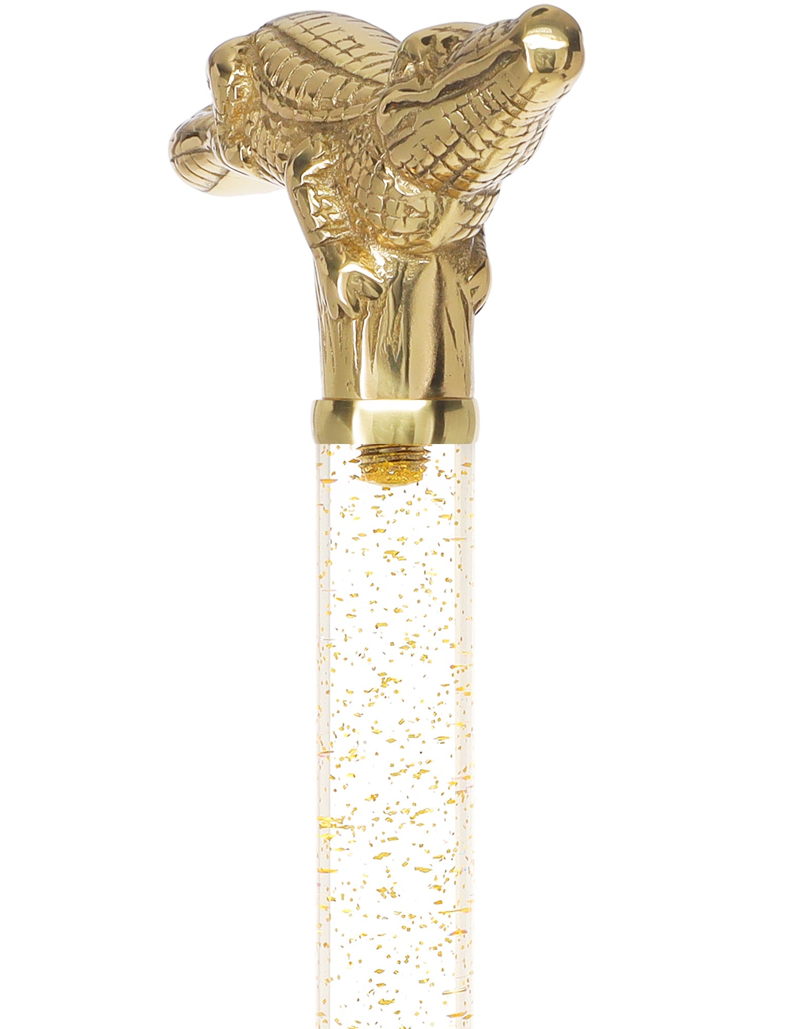 Crystal Elegance Brass Alligator Cane with Invisible Acrylic Shaft Options Clear Lucite Walking Canes - Tophatter Daily Deals