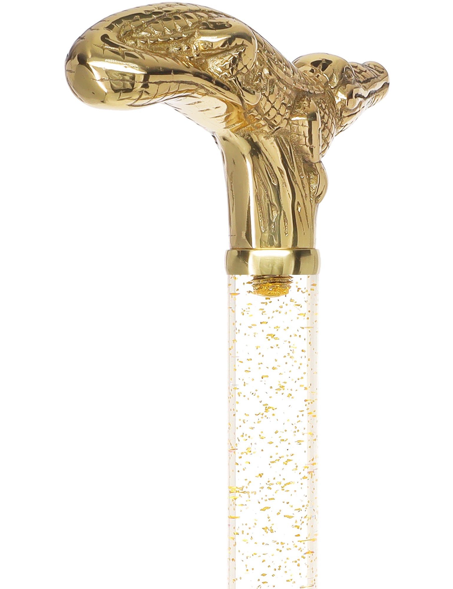Crystal Elegance Brass Alligator Cane with Invisible Acrylic Shaft Options Clear Lucite Walking Canes - Tophatter Daily Deals
