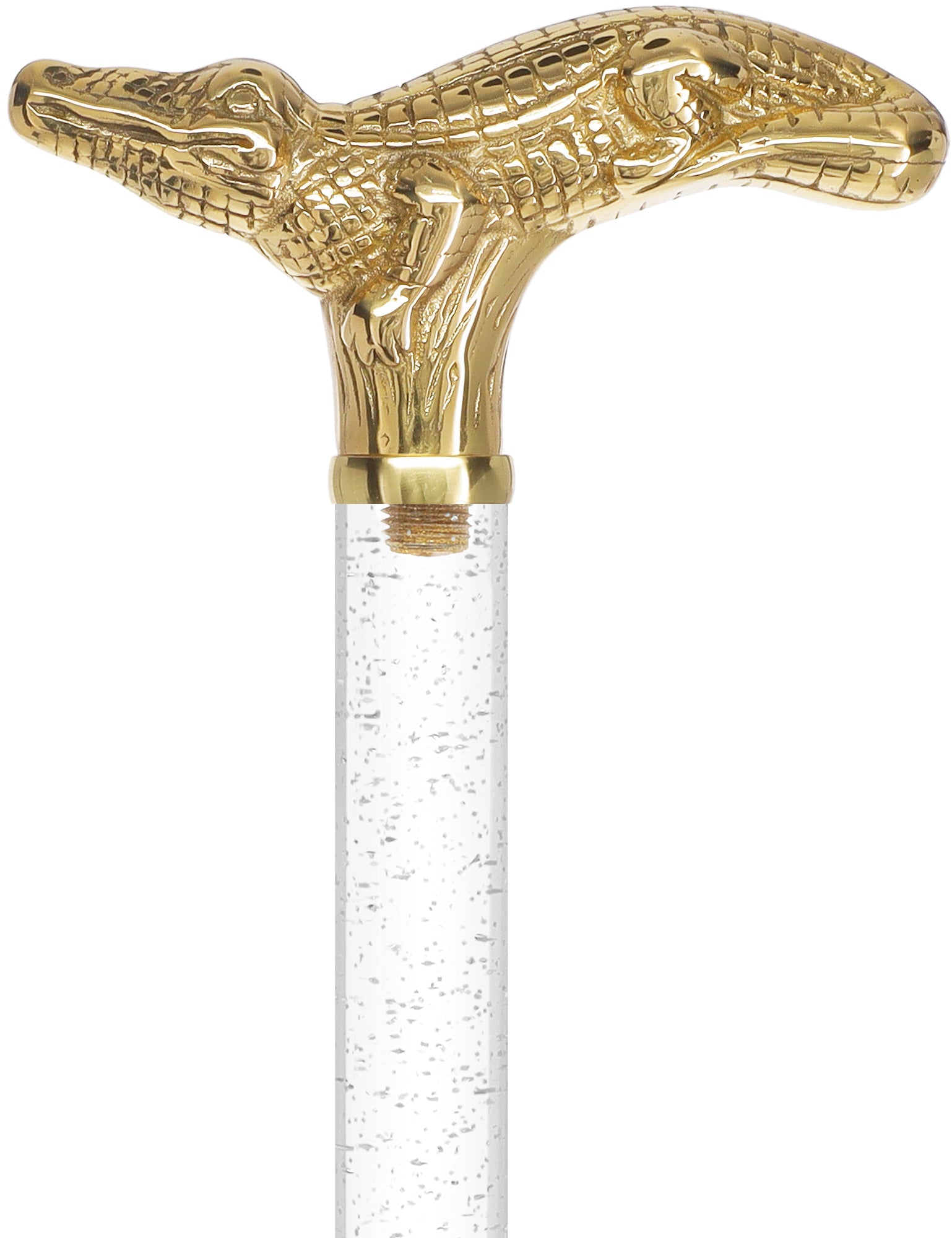 Crystal Elegance Brass Alligator Cane with Invisible Acrylic Shaft Options Clear Lucite Walking Canes - Tophatter Daily Deals