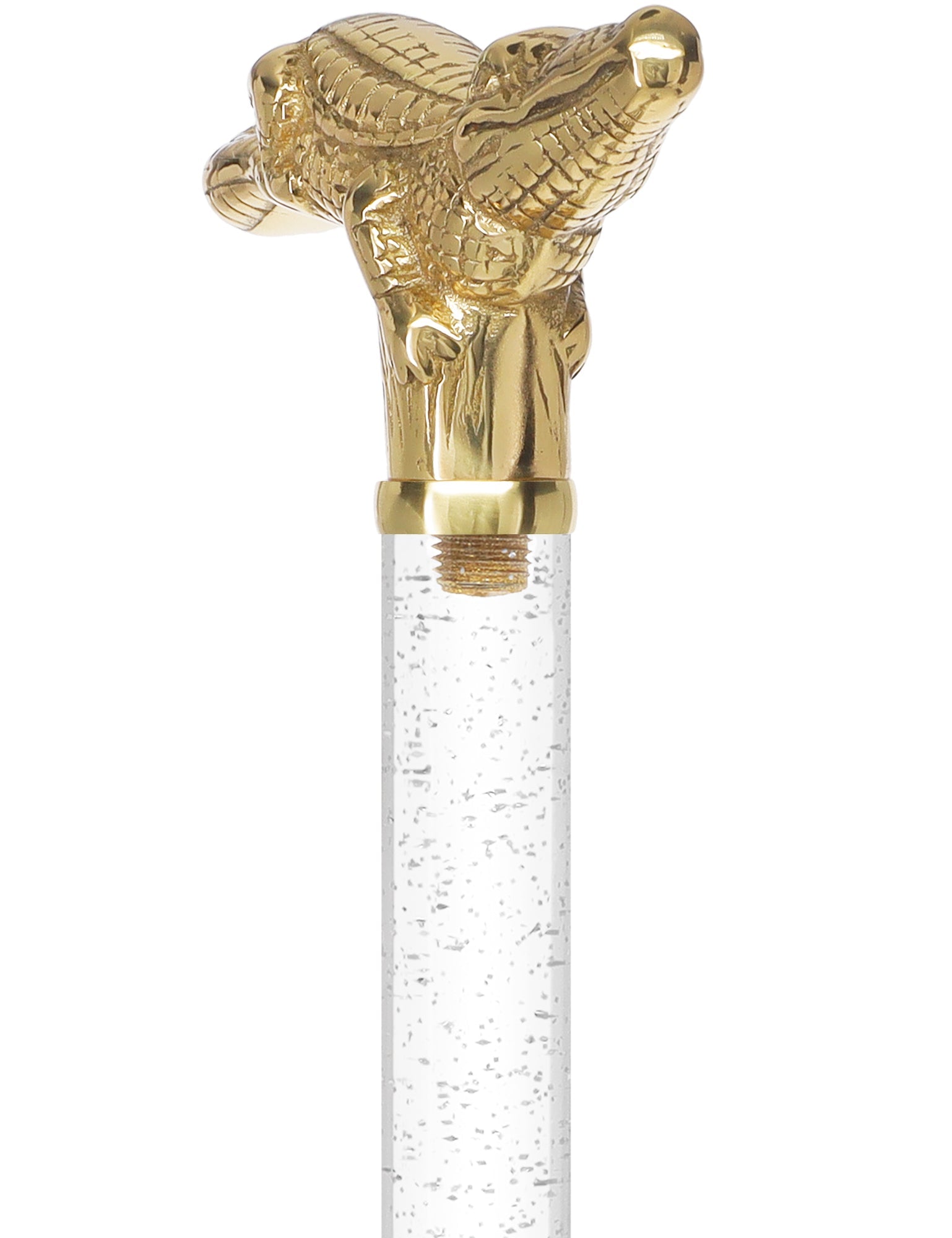 Crystal Elegance Brass Alligator Cane with Invisible Acrylic Shaft Options Clear Lucite Walking Canes - Tophatter Daily Deals