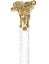 Crystal Elegance Brass Alligator Cane with Invisible Acrylic Shaft Options Clear Lucite Walking Canes - Tophatter Daily Deals