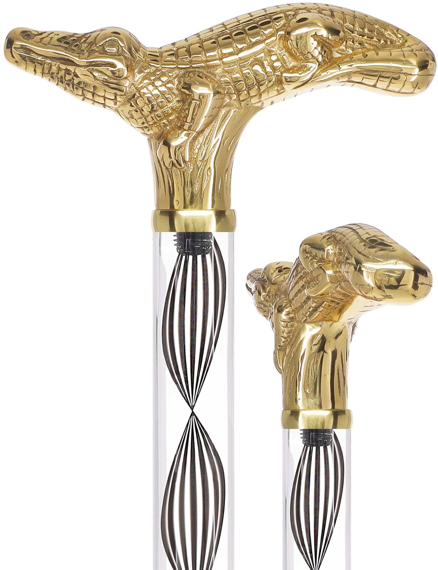 Crystal Elegance Brass Alligator Cane with Invisible Acrylic Shaft Options Obsidian Helix Clear Lucite Walking Canes - Tophatter Daily Deals