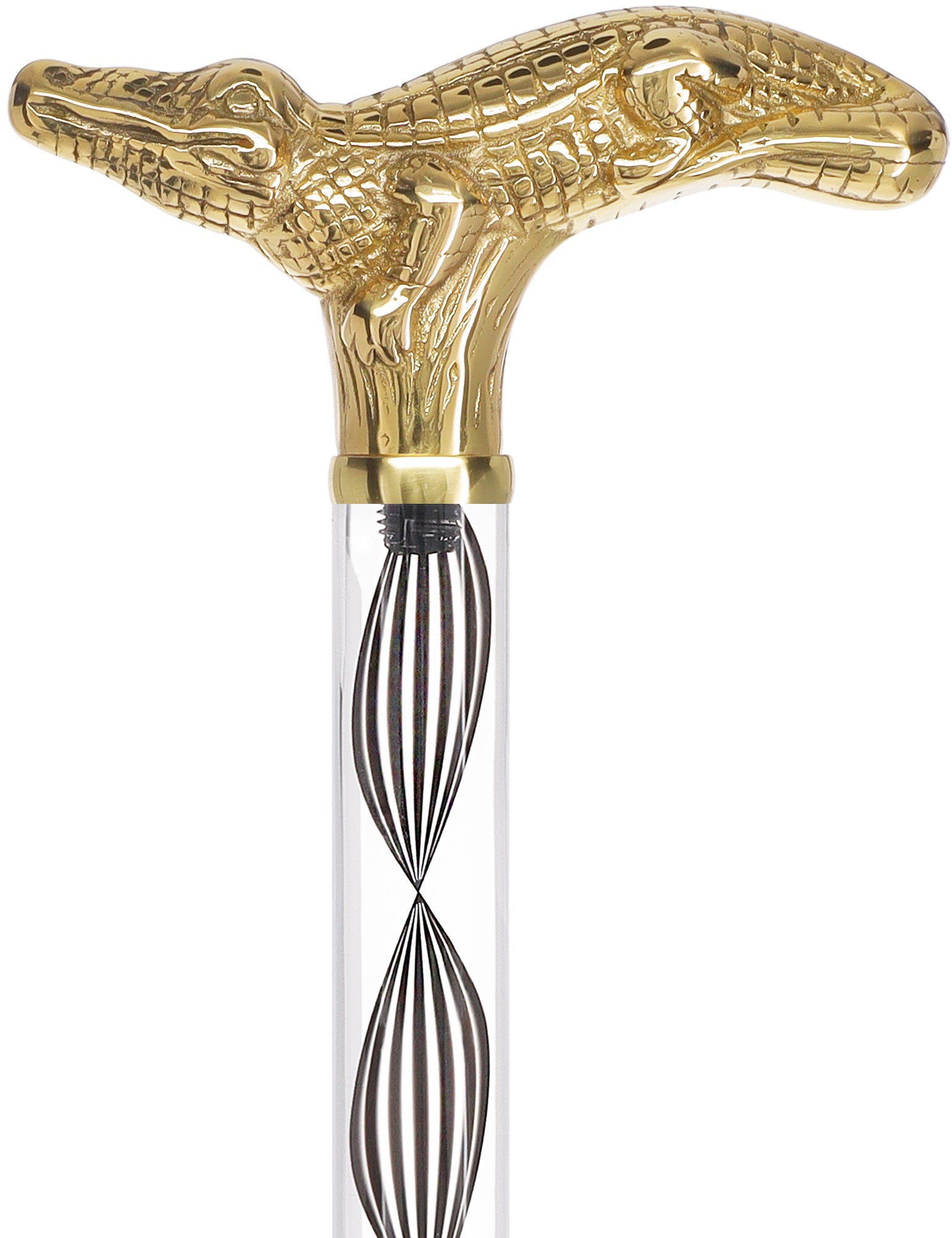 Crystal Elegance Brass Alligator Cane with Invisible Acrylic Shaft Options Clear Lucite Walking Canes - Tophatter Daily Deals