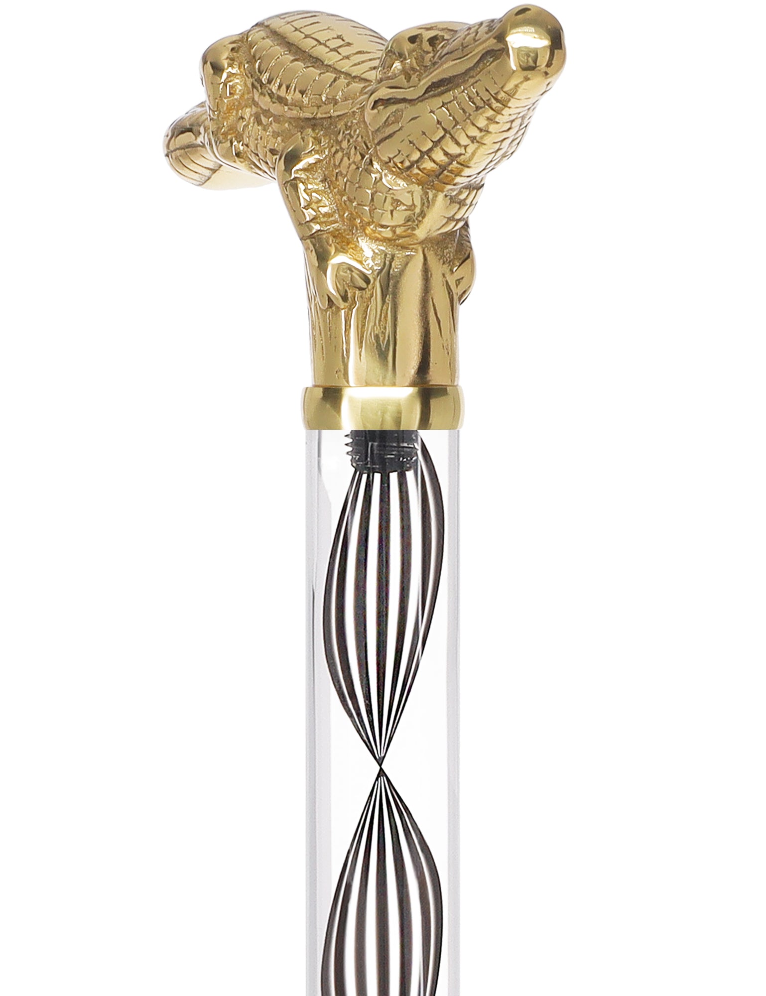 Crystal Elegance Brass Alligator Cane with Invisible Acrylic Shaft Options Clear Lucite Walking Canes - Tophatter Daily Deals