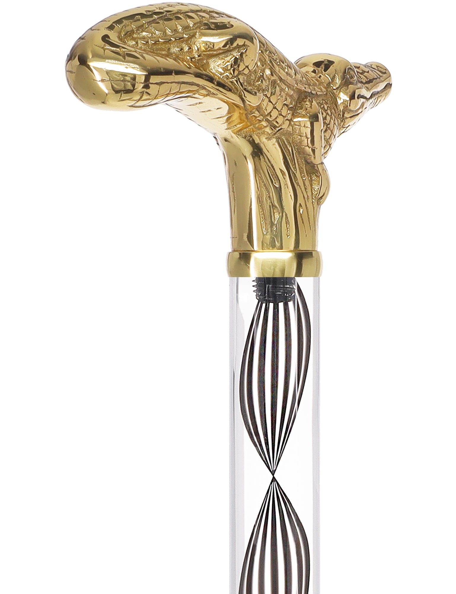 Crystal Elegance Brass Alligator Cane with Invisible Acrylic Shaft Options Clear Lucite Walking Canes - Tophatter Daily Deals