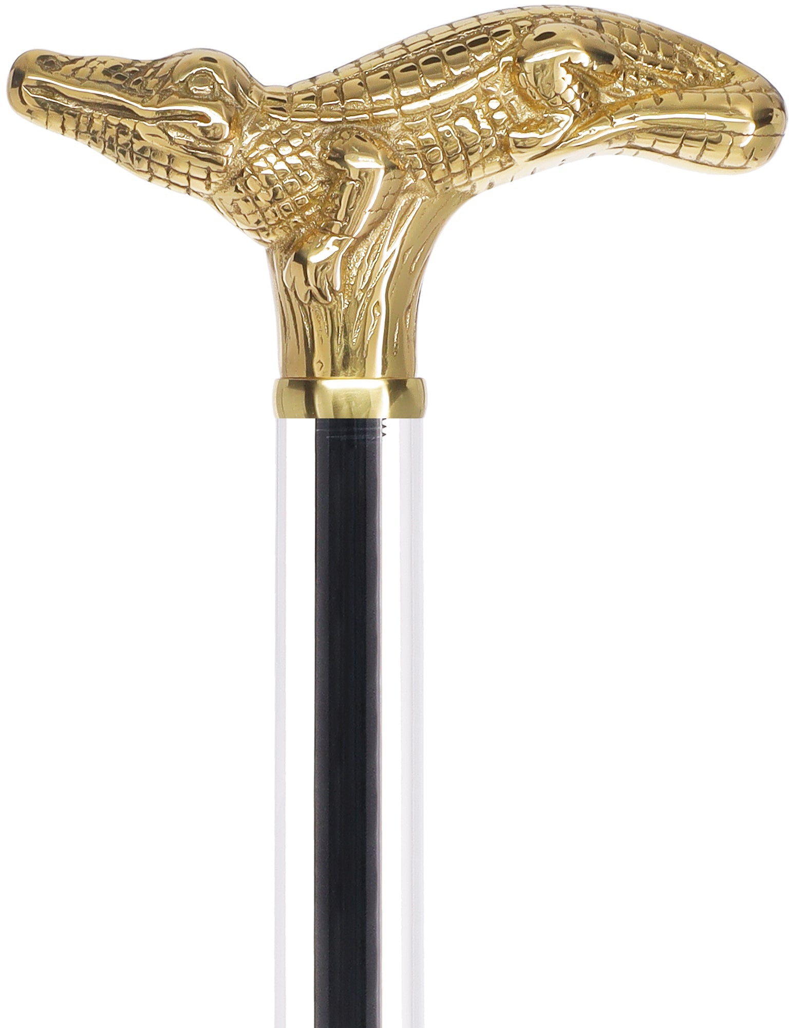 Crystal Elegance Brass Alligator Cane with Invisible Acrylic Shaft Options Clear Lucite Walking Canes - Tophatter Daily Deals