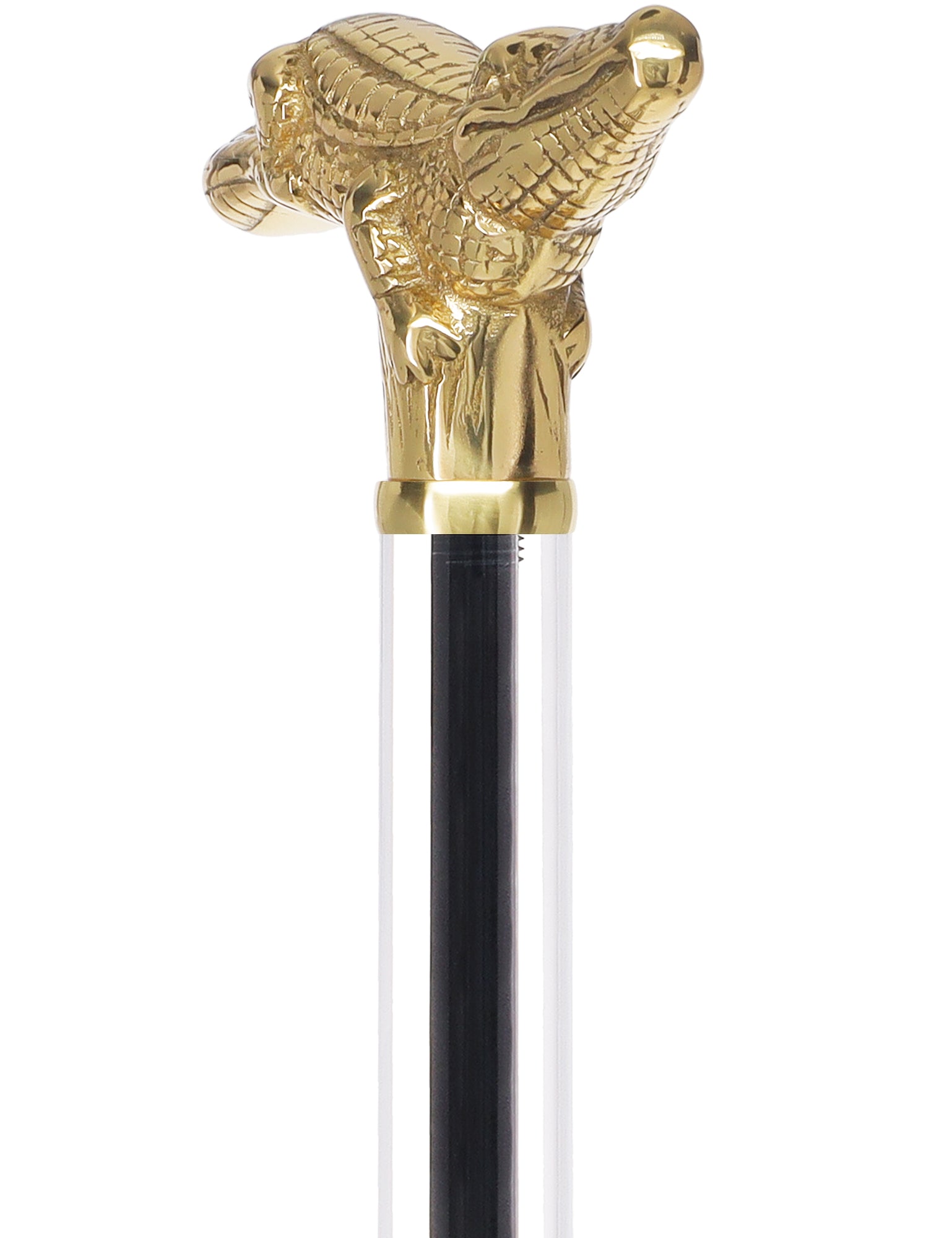 Crystal Elegance Brass Alligator Cane with Invisible Acrylic Shaft Options Clear Lucite Walking Canes - Tophatter Daily Deals