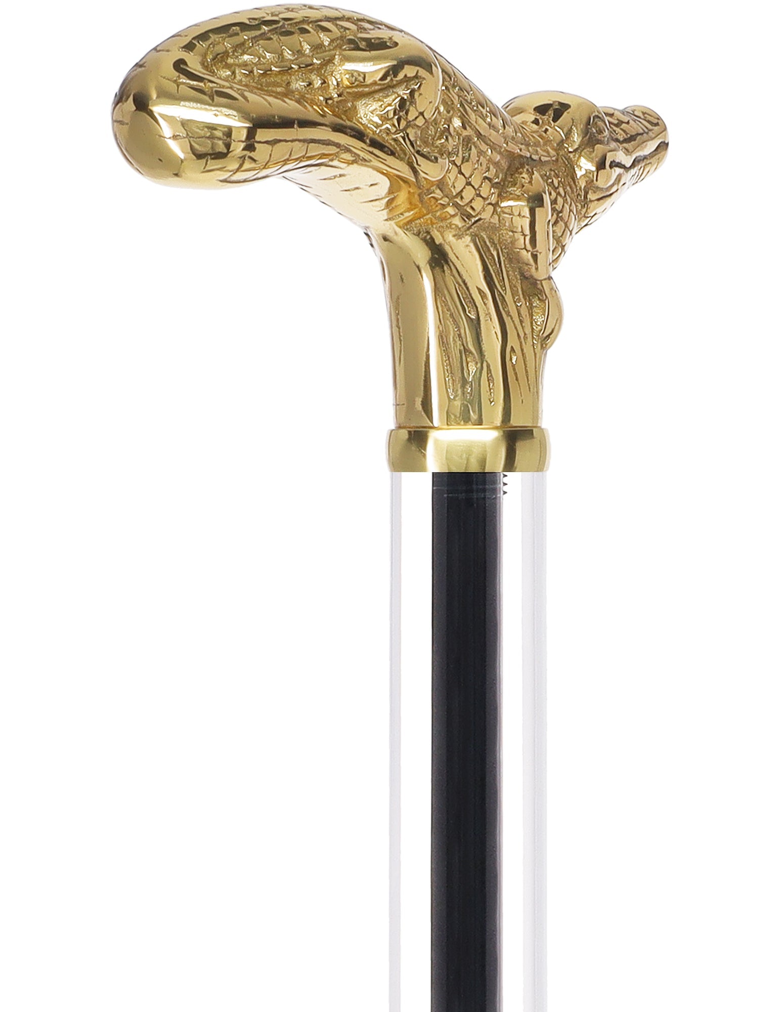 Crystal Elegance Brass Alligator Cane with Invisible Acrylic Shaft Options Clear Lucite Walking Canes - Tophatter Daily Deals