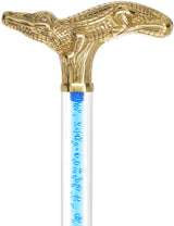 Color Crystal Elegance Brass Alligator Cane with Invisible Acrylic Shaft Options Clear Lucite Walking Canes - Tophatter Daily Deals