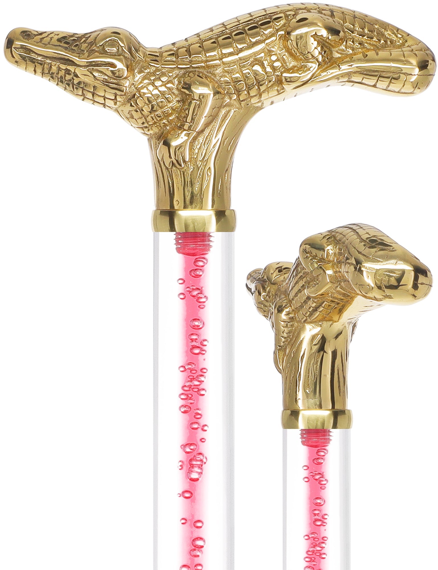 Color Crystal Elegance Brass Alligator Cane with Invisible Acrylic Shaft Options Pink Bubble Elegance Clear Lucite Walking Canes - Tophatter Daily Deals