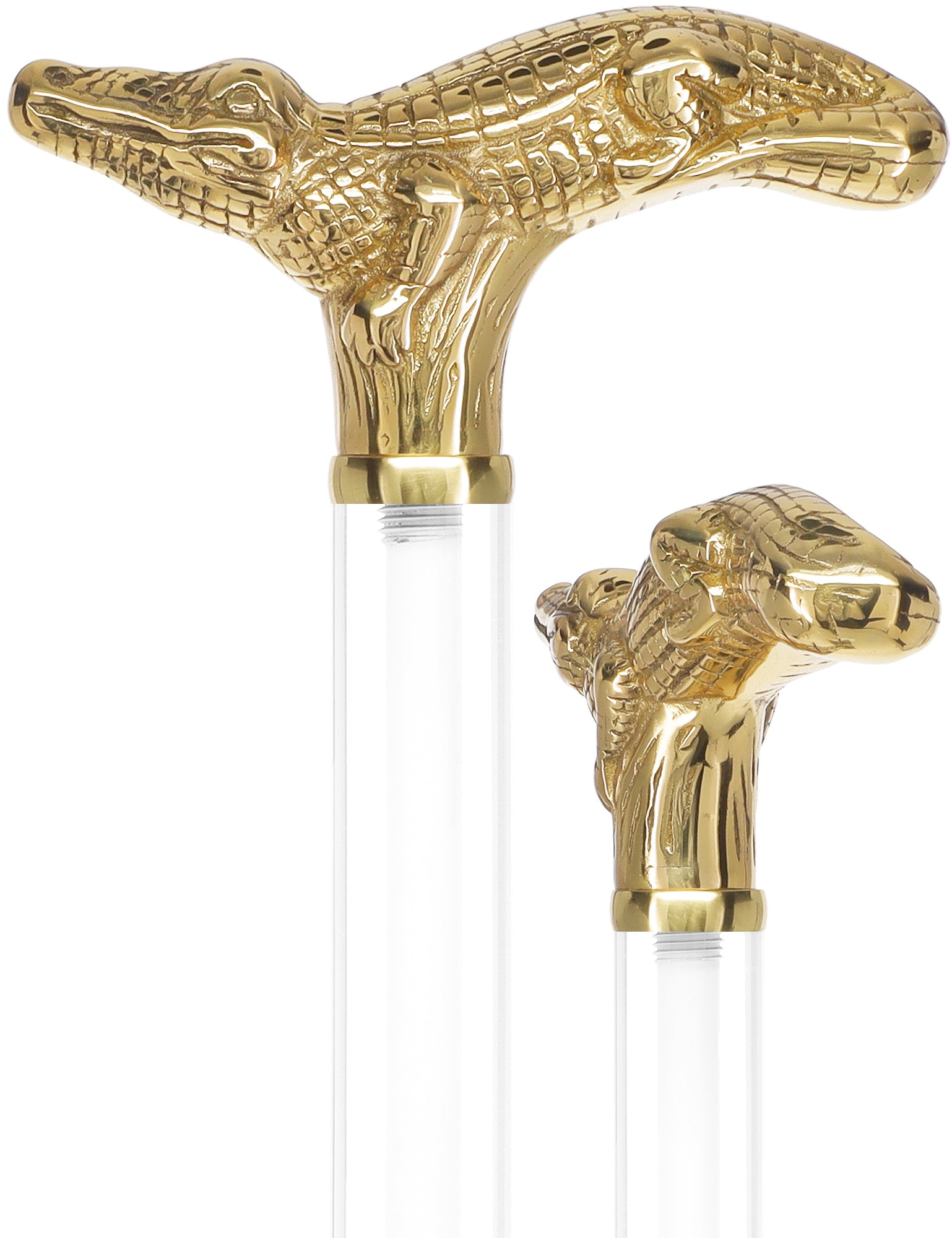 Crystal Elegance Brass Alligator Cane with Invisible Acrylic Shaft Options Porcelain In Ice Clear Lucite Walking Canes - Tophatter Daily Deals