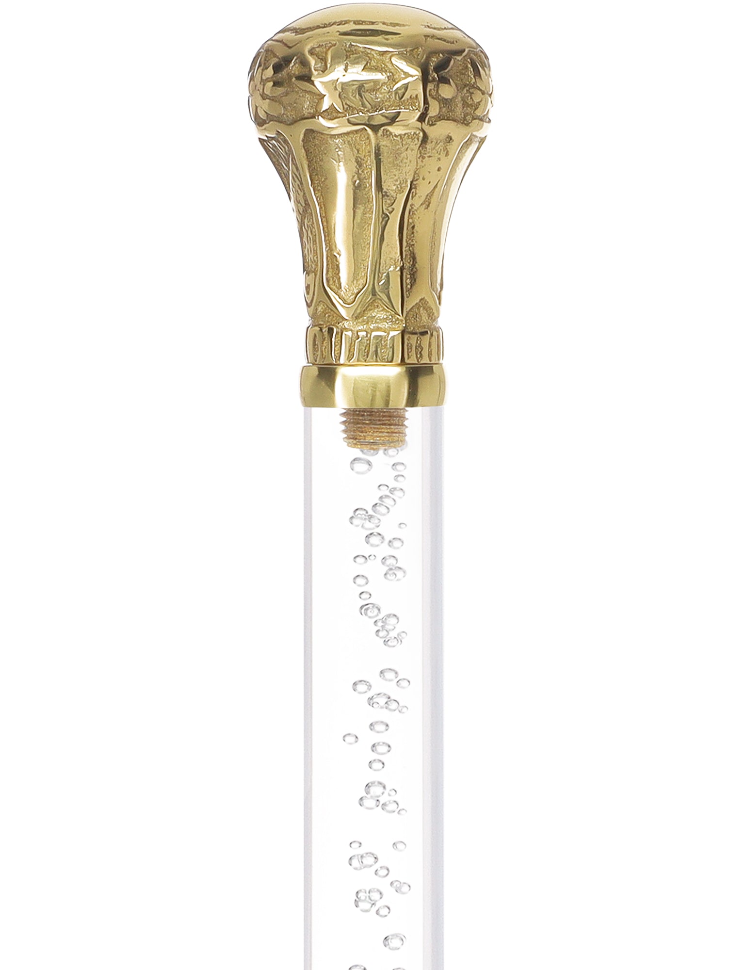 Crystal Elegance Brass Knob Cane with Invisible Acrylic Shaft Options Bubbles in Ice Clear Lucite Walking Canes - Tophatter Daily Deals
