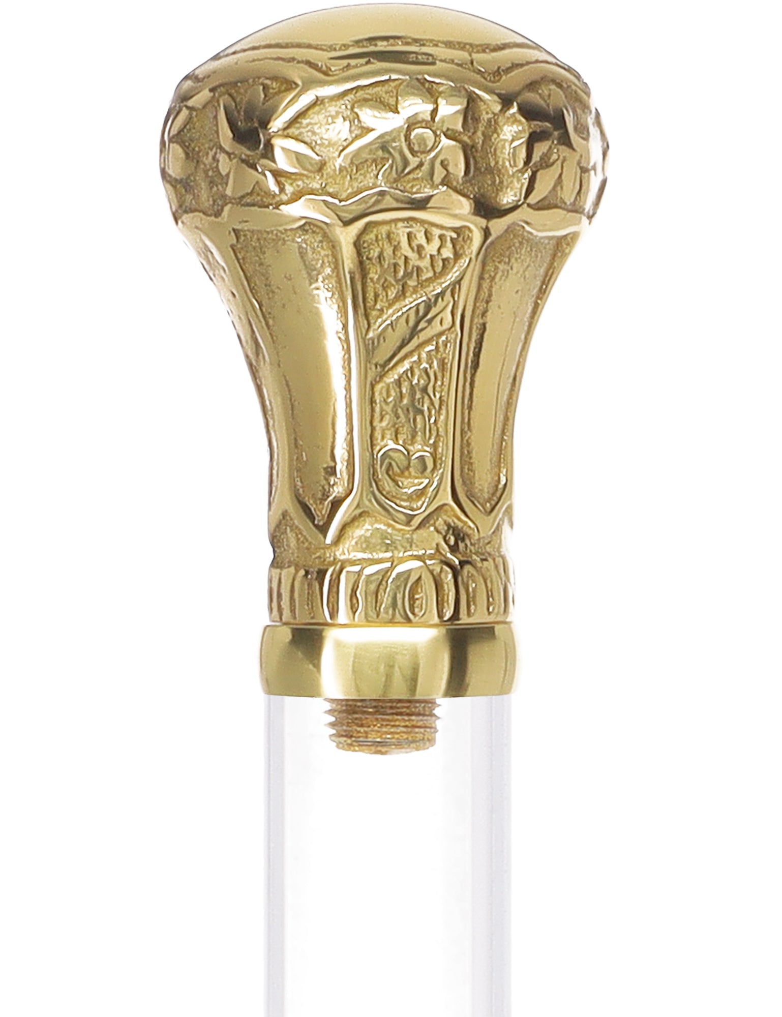 Crystal Elegance Brass Knob Cane with Invisible Acrylic Shaft Options Clear Lucite Walking Canes - Tophatter Daily Deals