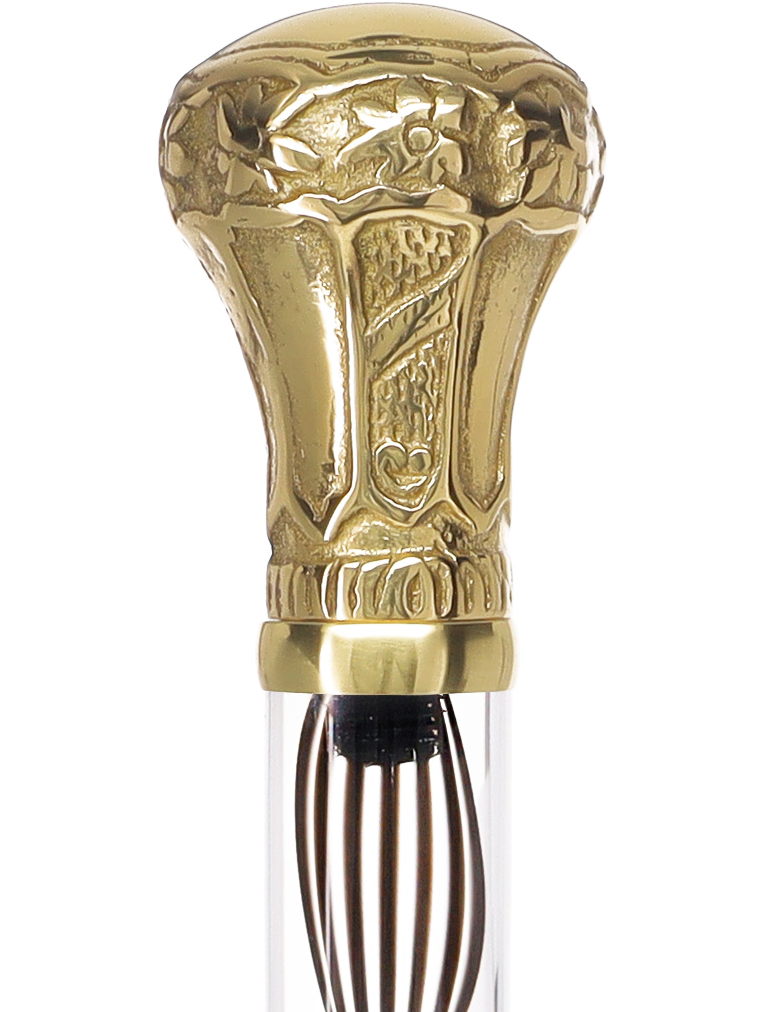 Crystal Elegance Brass Knob Cane with Invisible Acrylic Shaft Options Clear Lucite Walking Canes - Tophatter Daily Deals