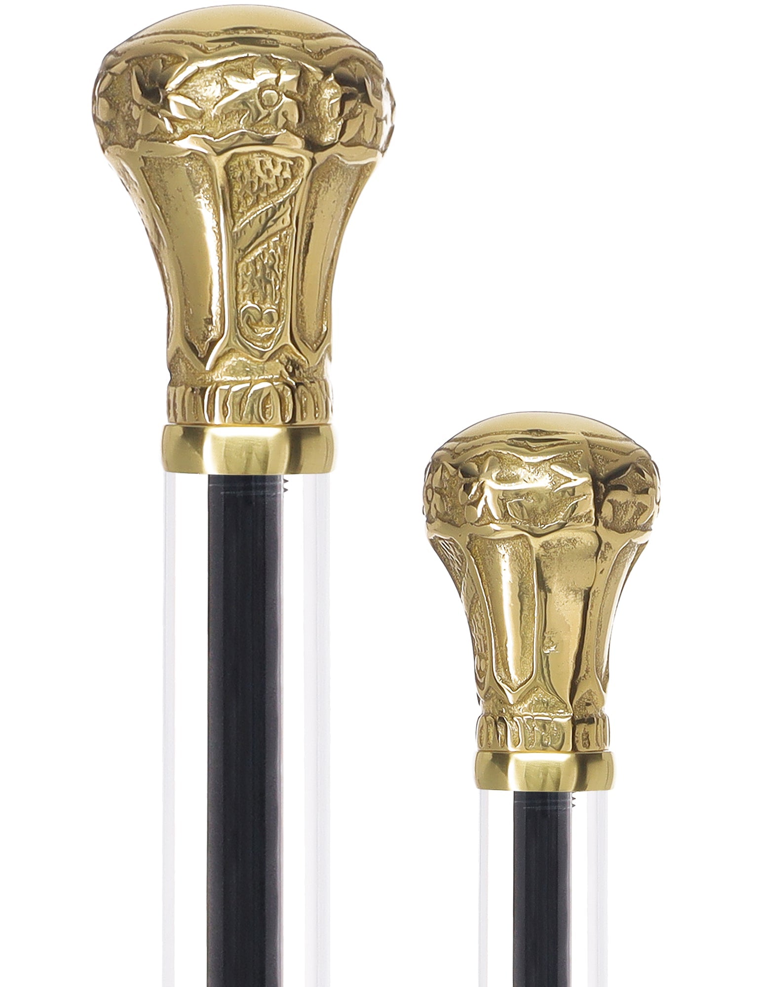 Crystal Elegance Brass Knob Cane with Invisible Acrylic Shaft Options Clear Lucite Walking Canes - Tophatter Daily Deals