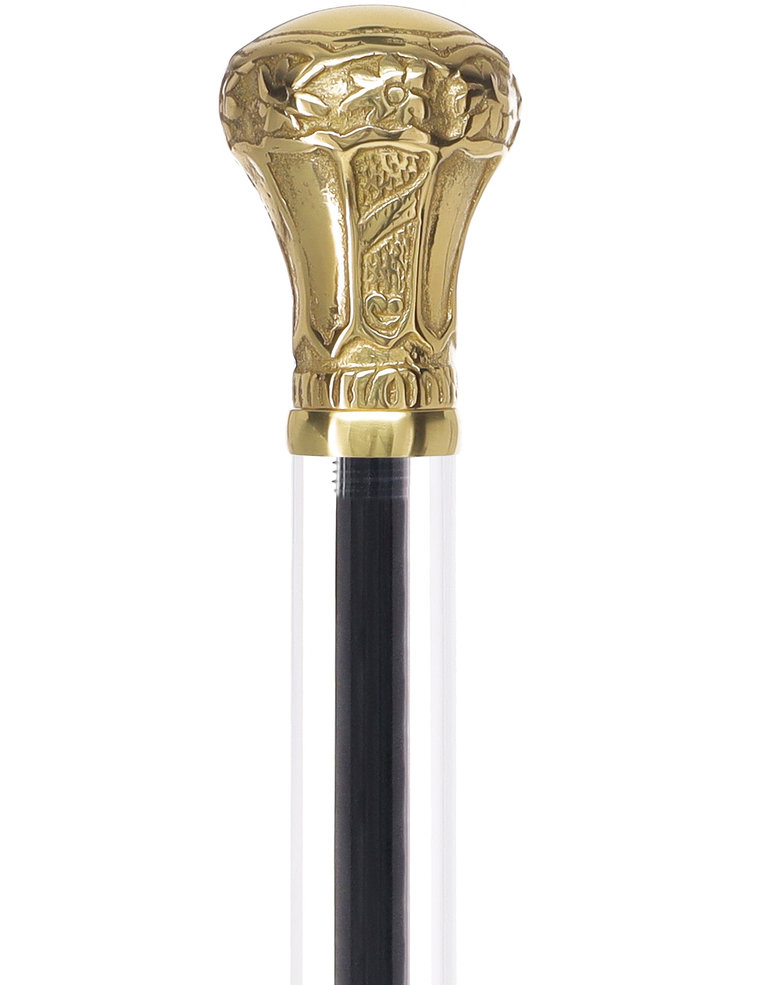 Crystal Elegance Brass Knob Cane with Invisible Acrylic Shaft Options Clear Lucite Walking Canes - Tophatter Daily Deals