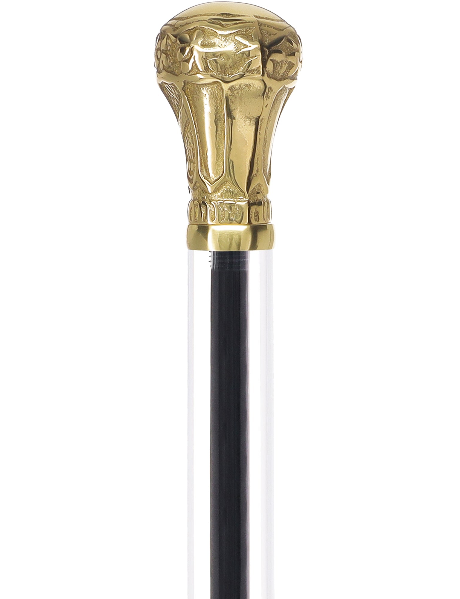 Crystal Elegance Brass Knob Cane with Invisible Acrylic Shaft Options Clear Lucite Walking Canes - Tophatter Daily Deals