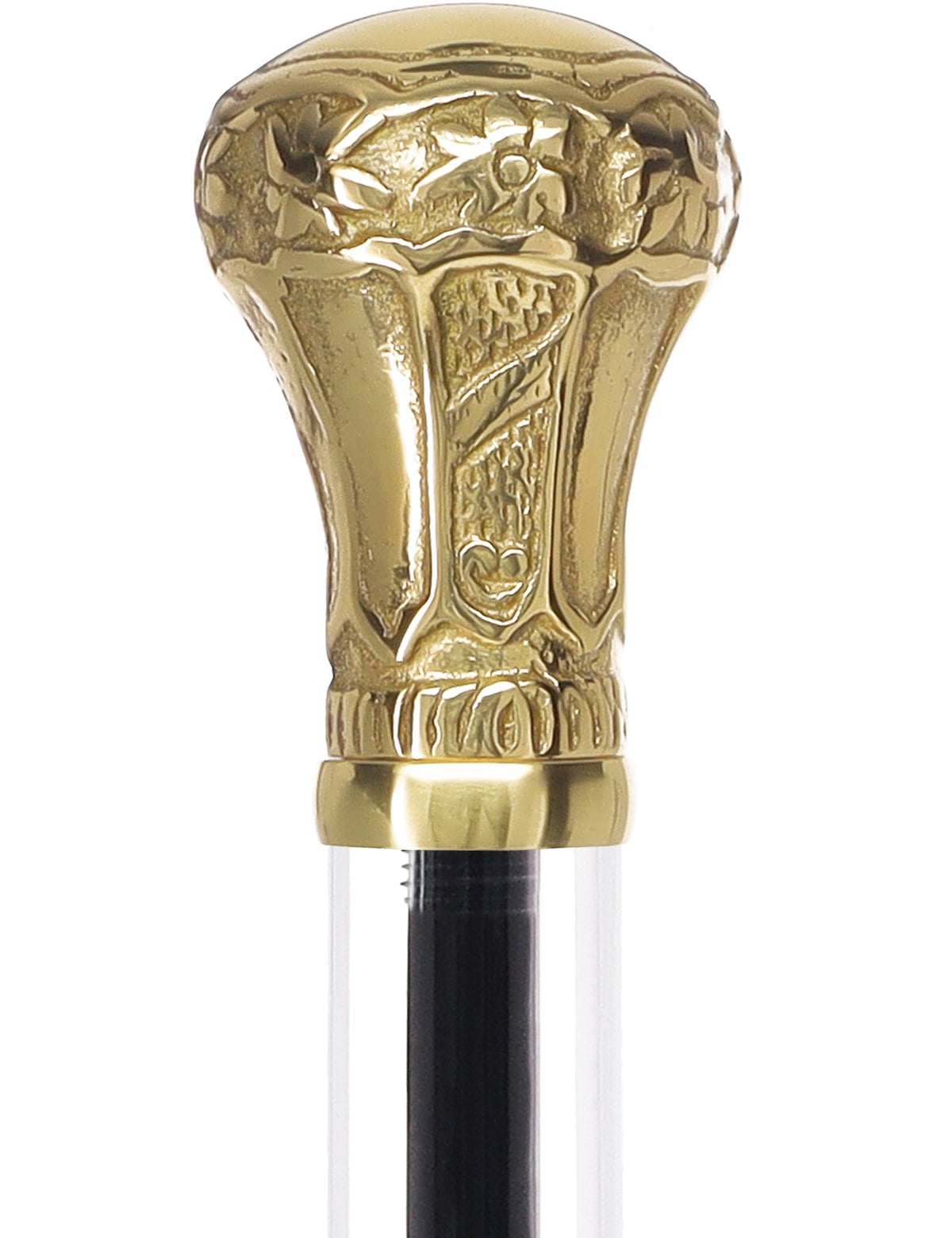 Crystal Elegance Brass Knob Cane with Invisible Acrylic Shaft Options Clear Lucite Walking Canes - Tophatter Daily Deals