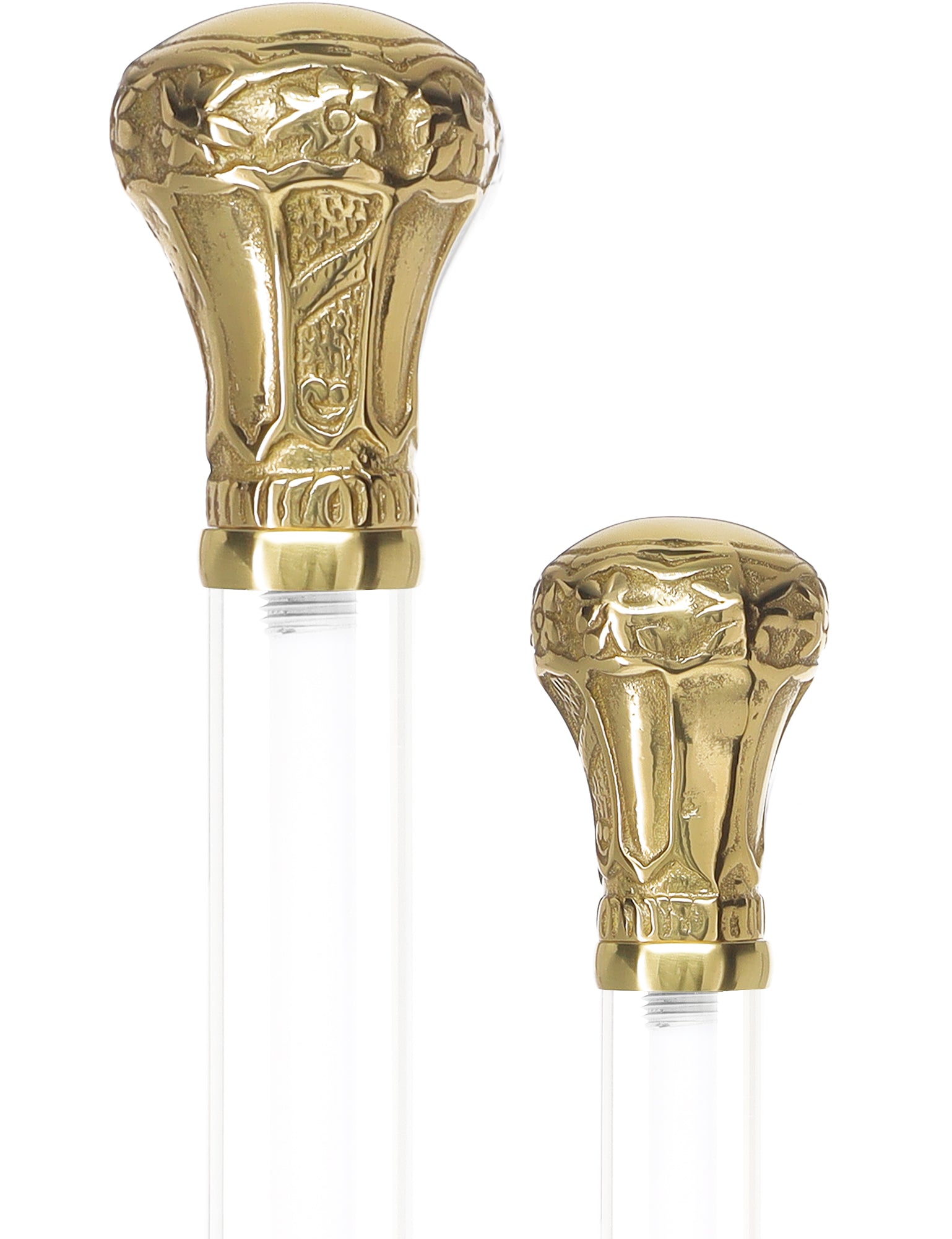 Crystal Elegance Brass Knob Cane with Invisible Acrylic Shaft Options Clear Lucite Walking Canes - Tophatter Daily Deals