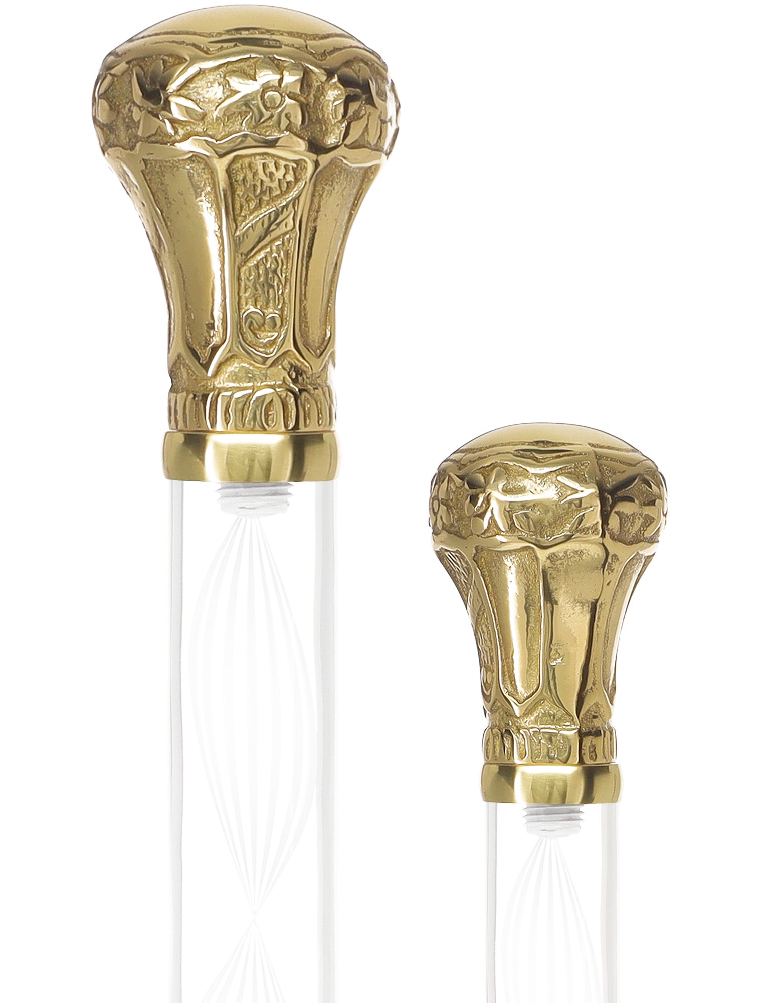 Crystal Elegance Brass Knob Cane with Invisible Acrylic Shaft Options Clear Lucite Walking Canes - Tophatter Daily Deals