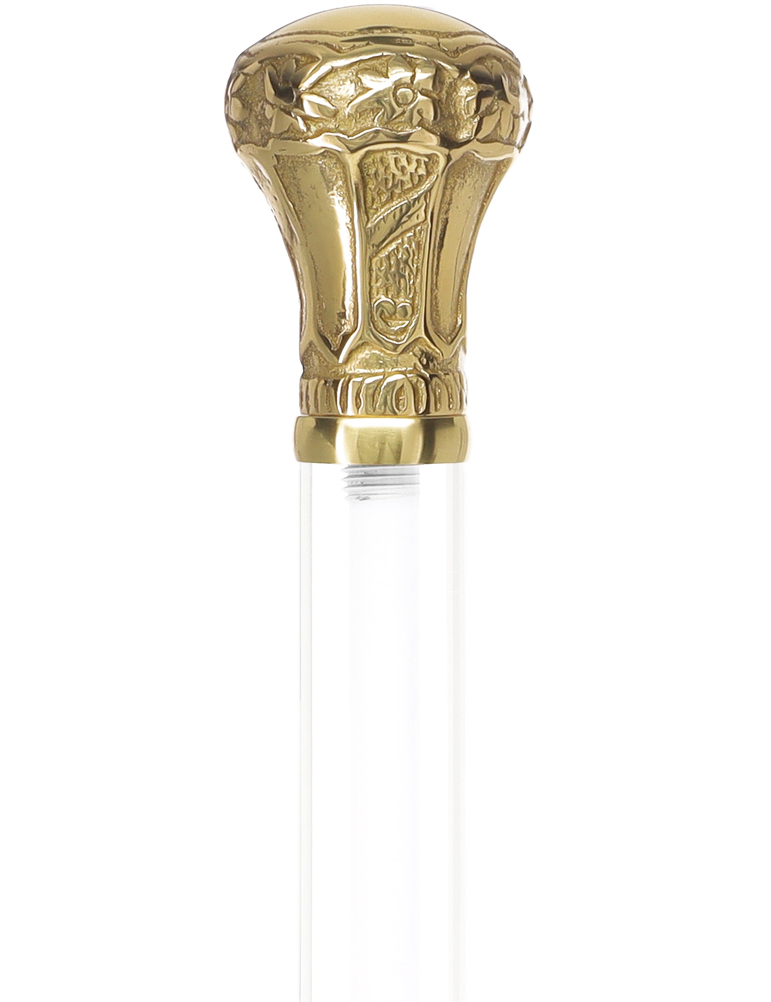 Crystal Elegance Brass Knob Cane with Invisible Acrylic Shaft Options Clear Lucite Walking Canes - Tophatter Daily Deals