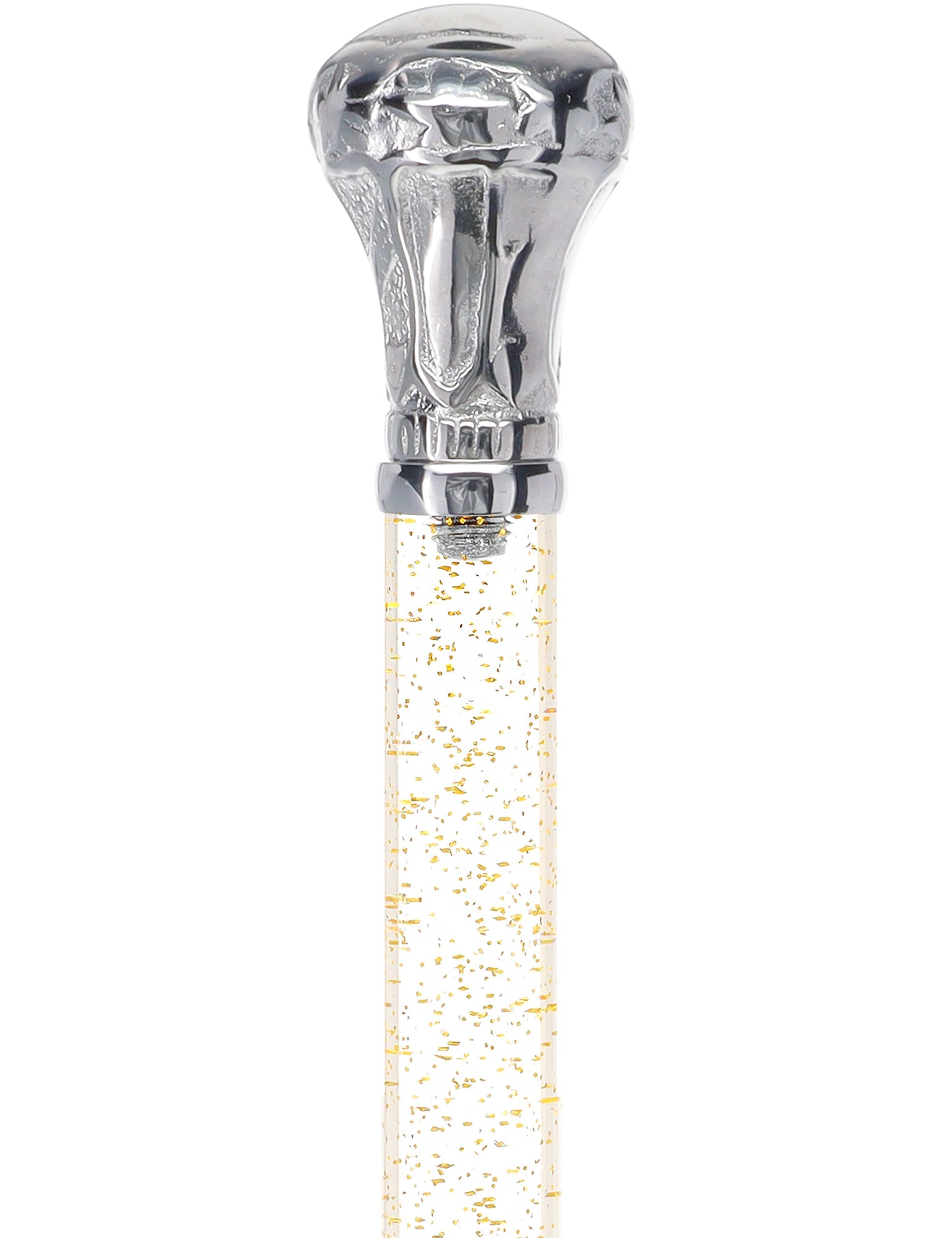 Crystal Elegance Chrome Knob Cane with Invisible Acrylic Shaft Options Gold Shimmer Sparkles Clear Lucite Walking Canes - Tophatter Daily Deals