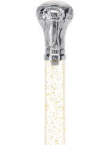 Crystal Elegance Chrome Knob Cane with Invisible Acrylic Shaft Options Gold Shimmer Sparkles Clear Lucite Walking Canes - Tophatter Daily Deals