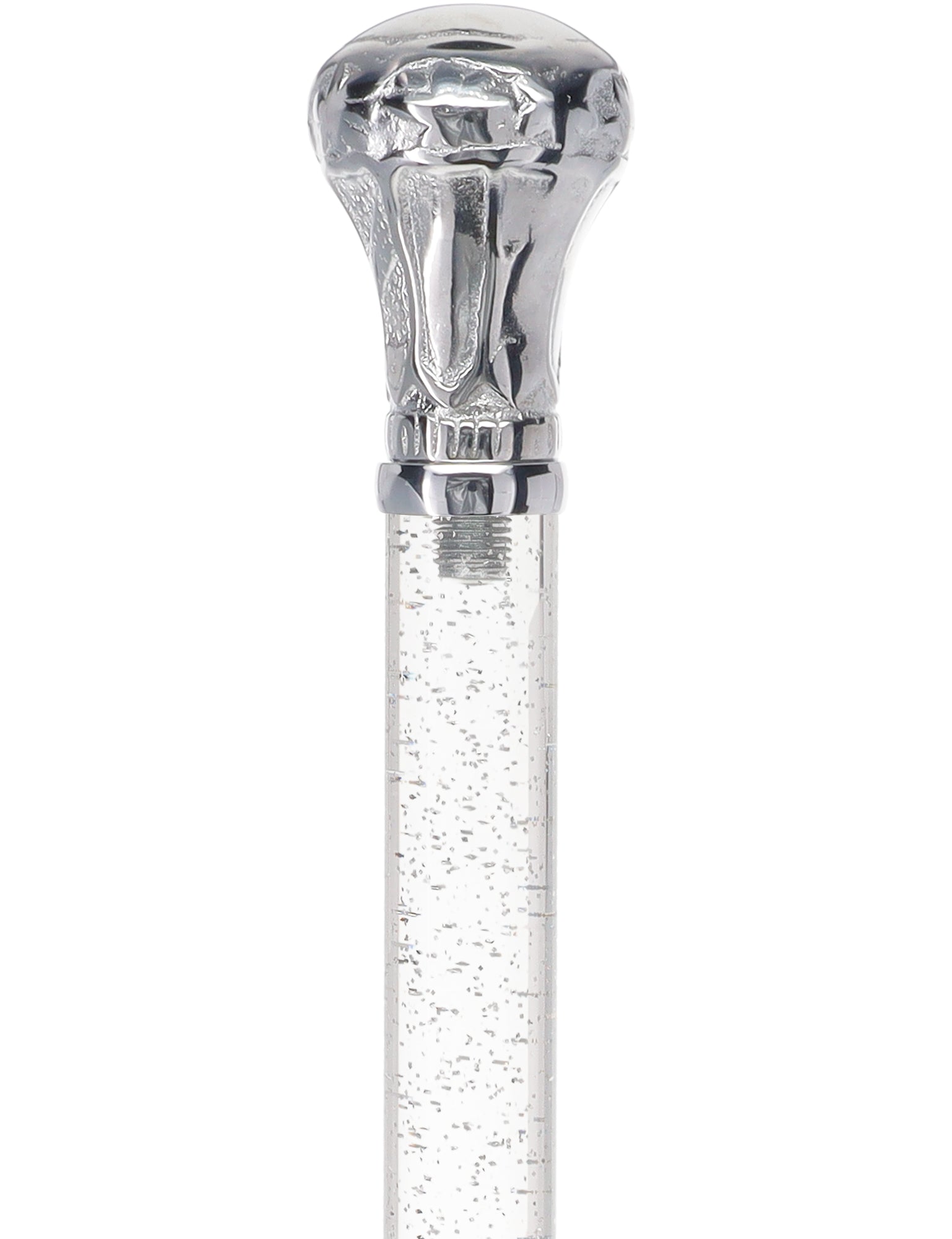 Crystal Elegance Chrome Knob Cane with Invisible Acrylic Shaft Options Silver Shimmer Sparkles Clear Lucite Walking Canes - Tophatter Daily Deals