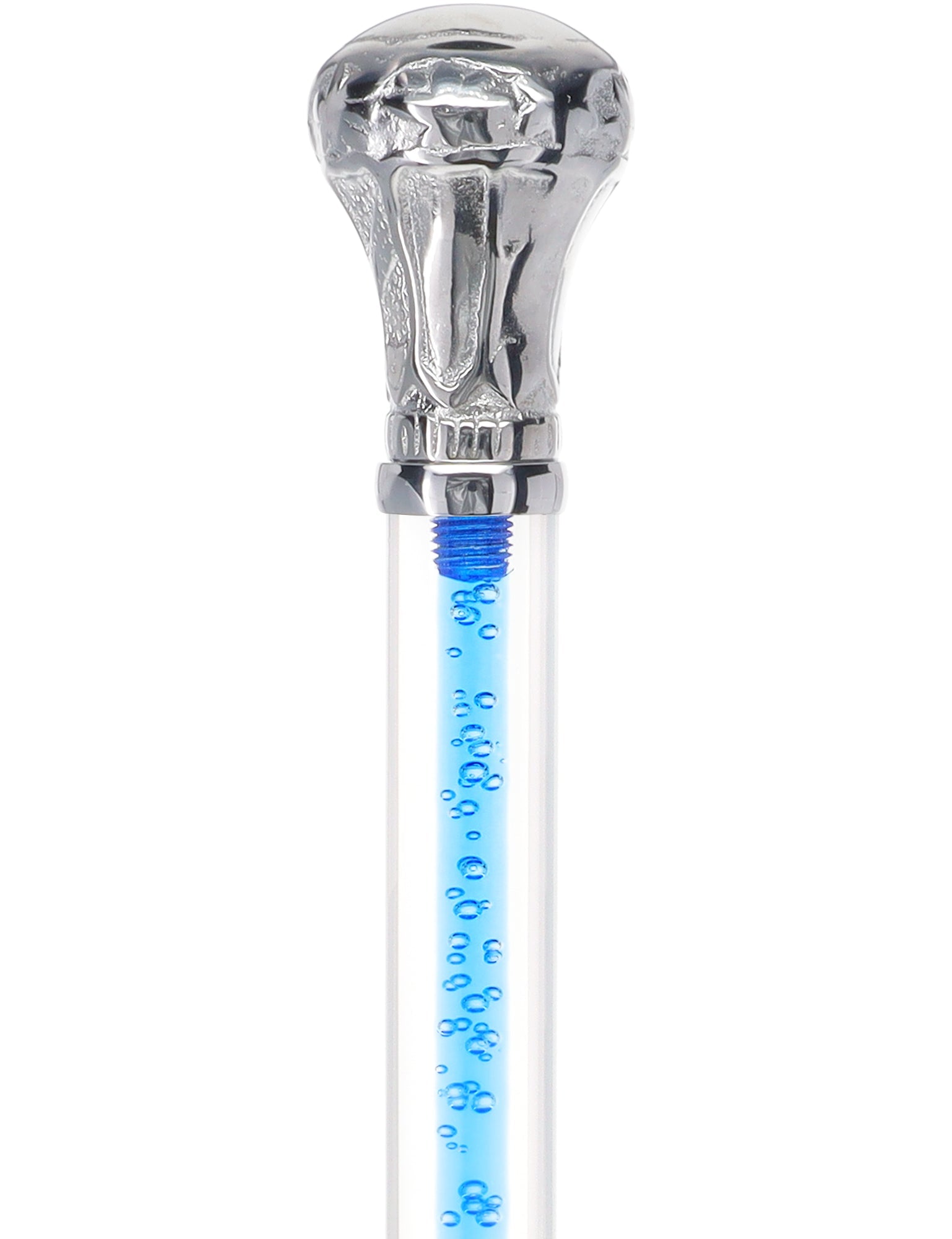 Color Crystal Elegance Chrome Knob Cane with Invisible Acrylic Shaft Options Ocean Blue Bubbles Clear Lucite Walking Canes - Tophatter Daily Deals