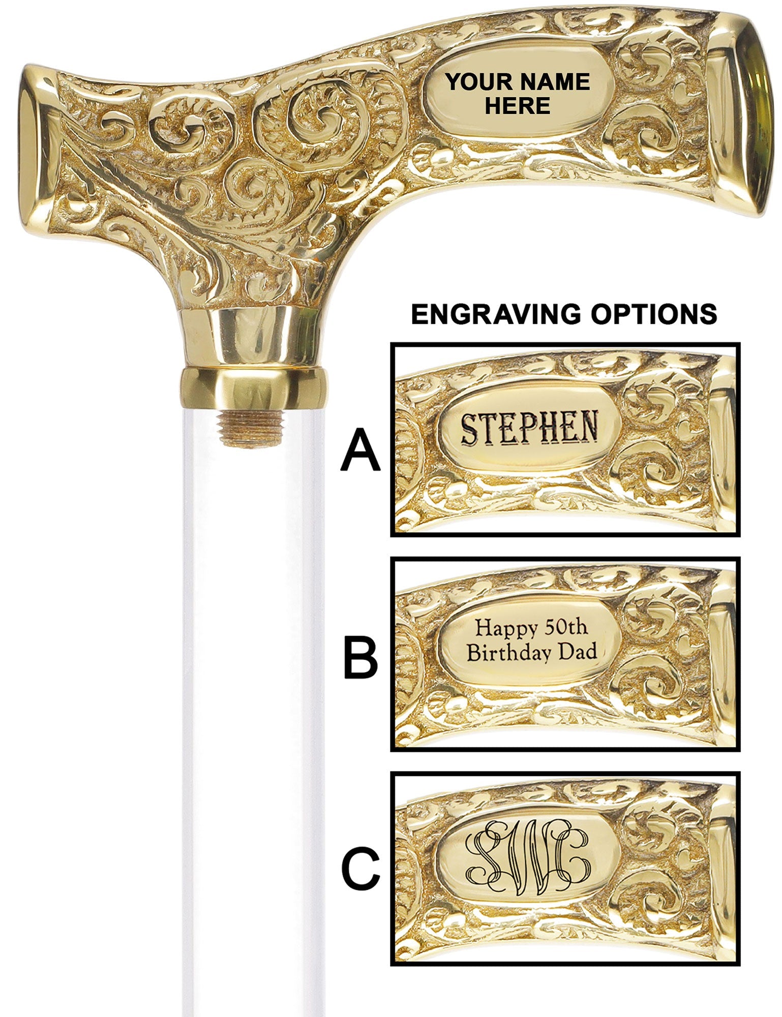 Make It Yours: Invisible Clear Shaft w/ Premium Brass Cane Clear Lucite Walking Canes - Tophatter Daily Deals